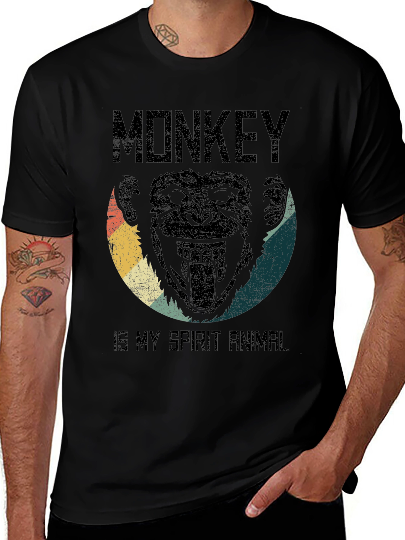 Variant 21 of Monkey Spirit Animal Graphic Tee - Black