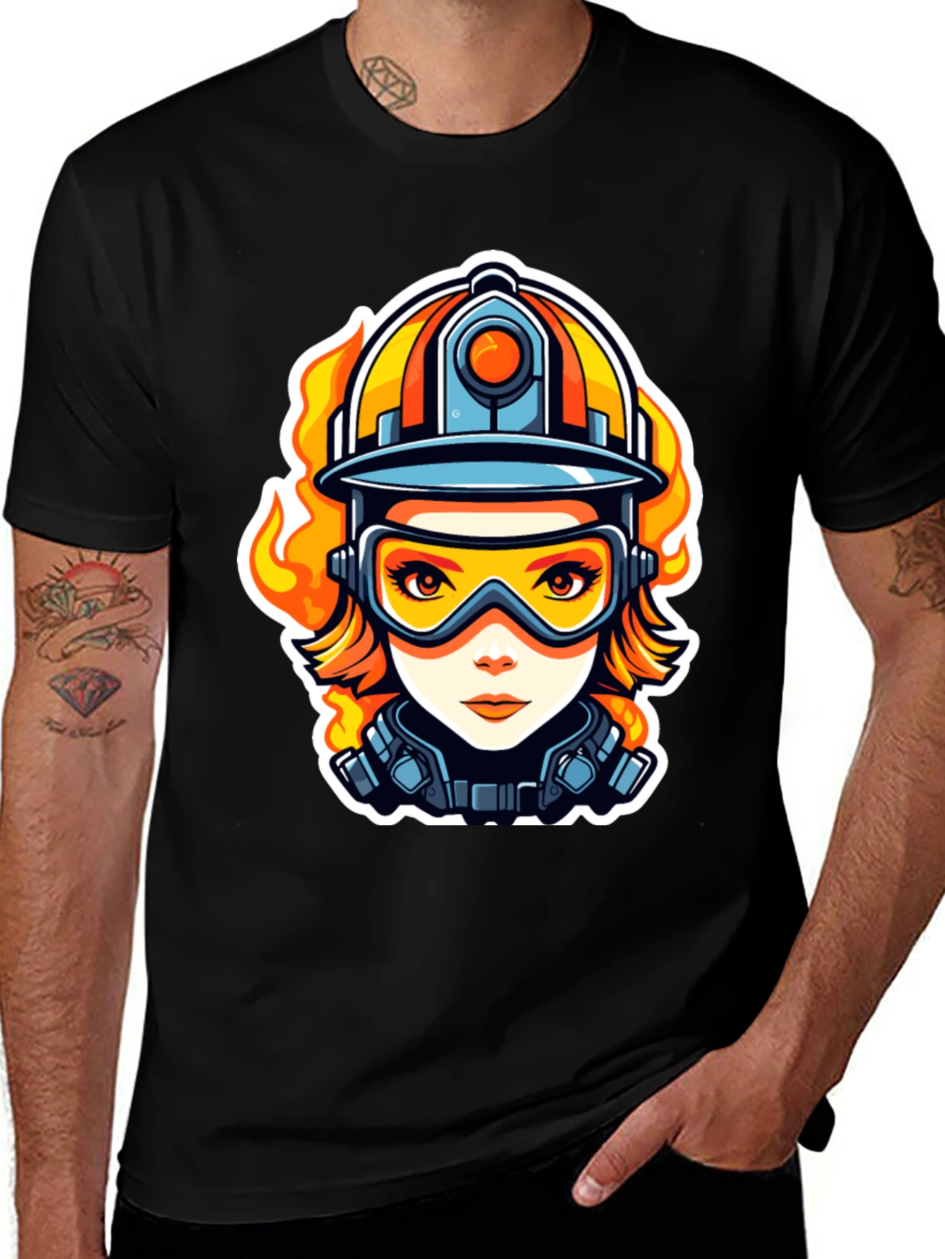 Variant 2 of Firefighter Girl Cartoon Graphic Tee
