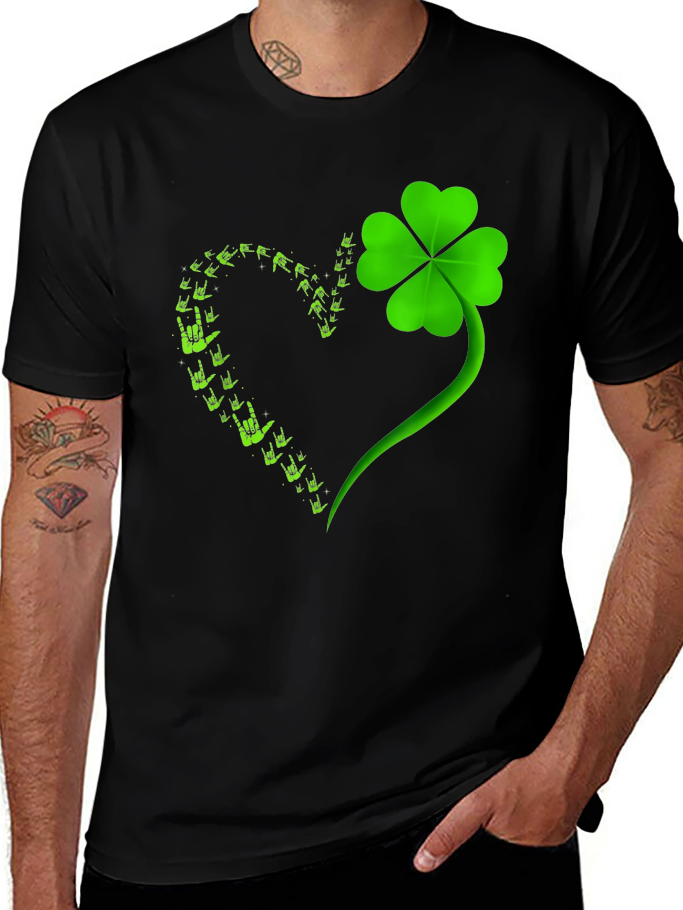 Lucky Shamrock "I Love You" Hands Graphic T-Shirt