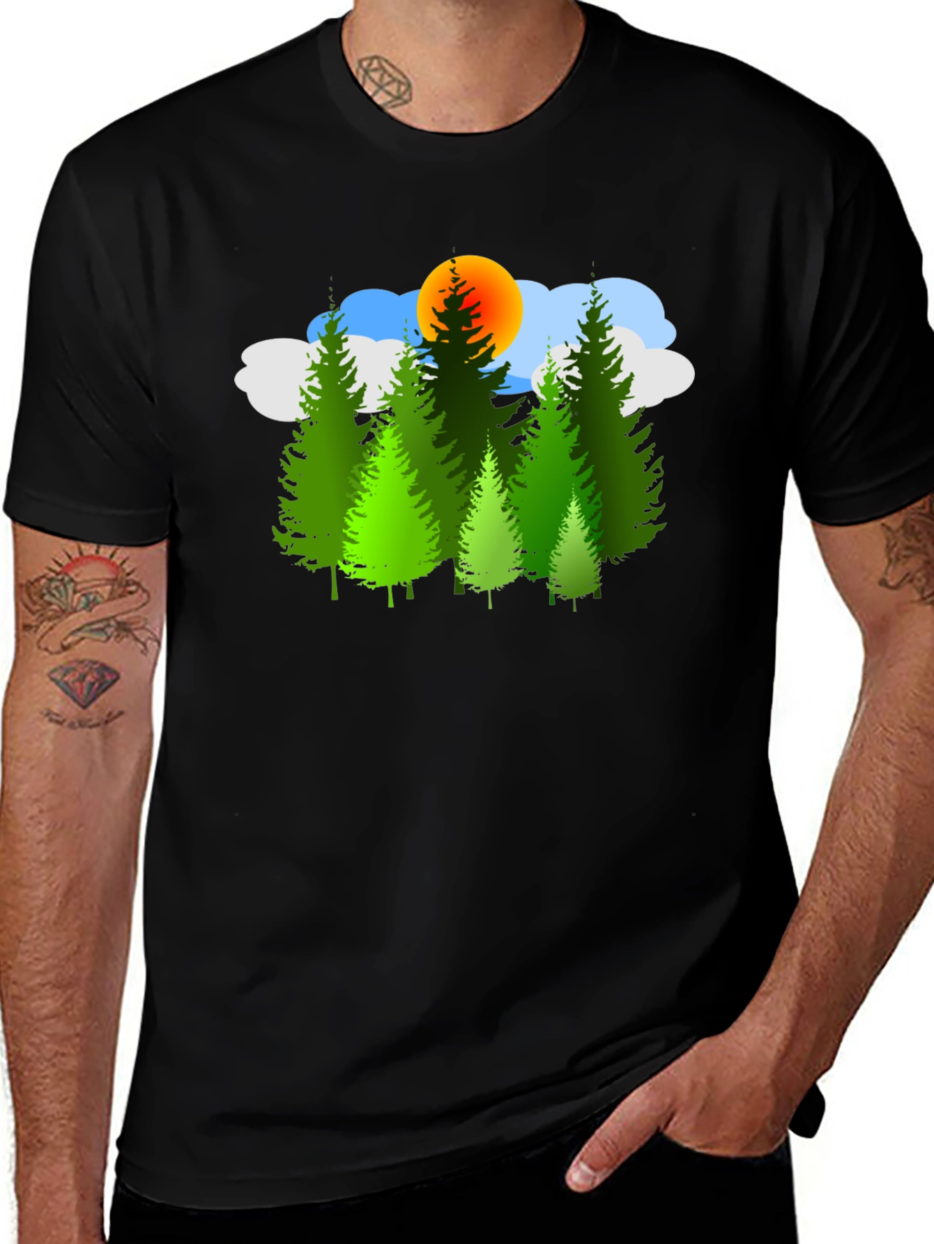 Variant 21 of Nature Scene Graphic T-Shirt - Men's Black Tee