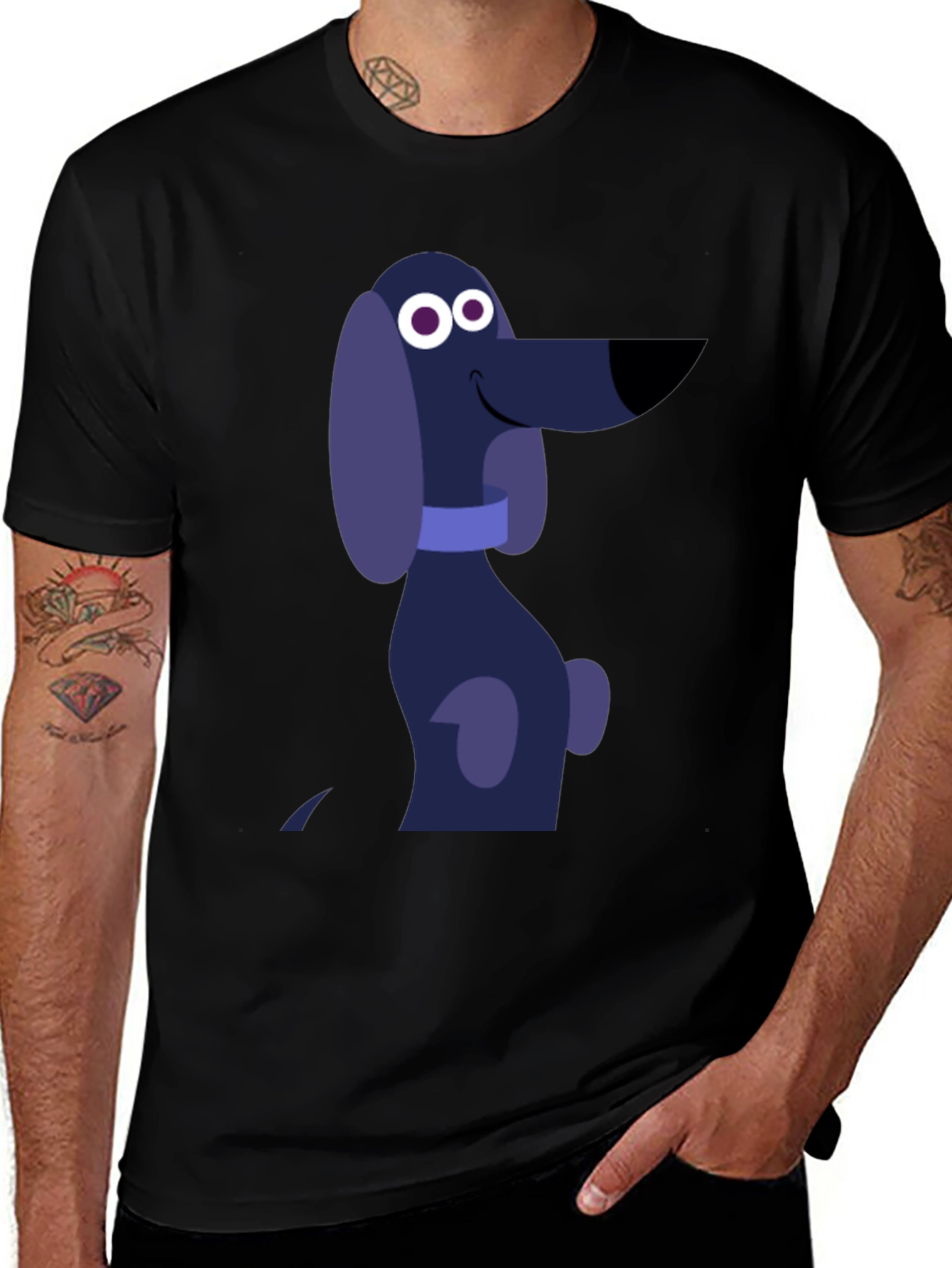 Variant 5 of Cartoon Dog Graphic T-Shirt - Black Cotton Tee