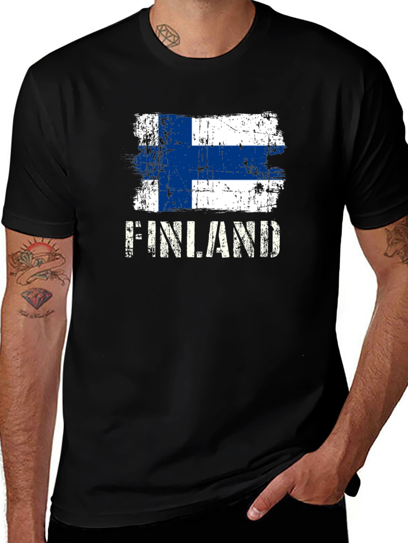 Finland Flag Distressed Graphic T-Shirt