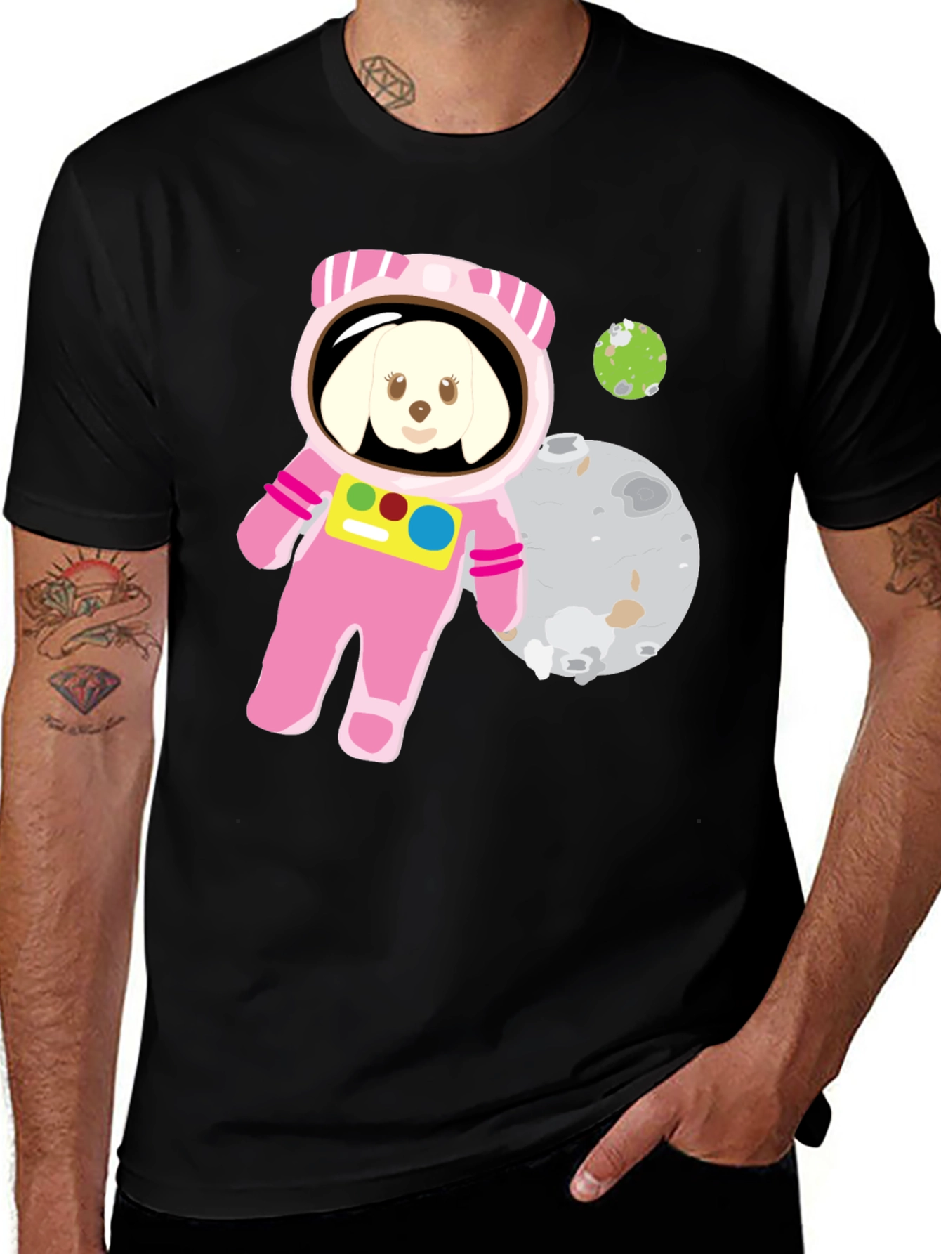 Black Dog Astronaut Graphic T-Shirt - Space Pup Tee main image