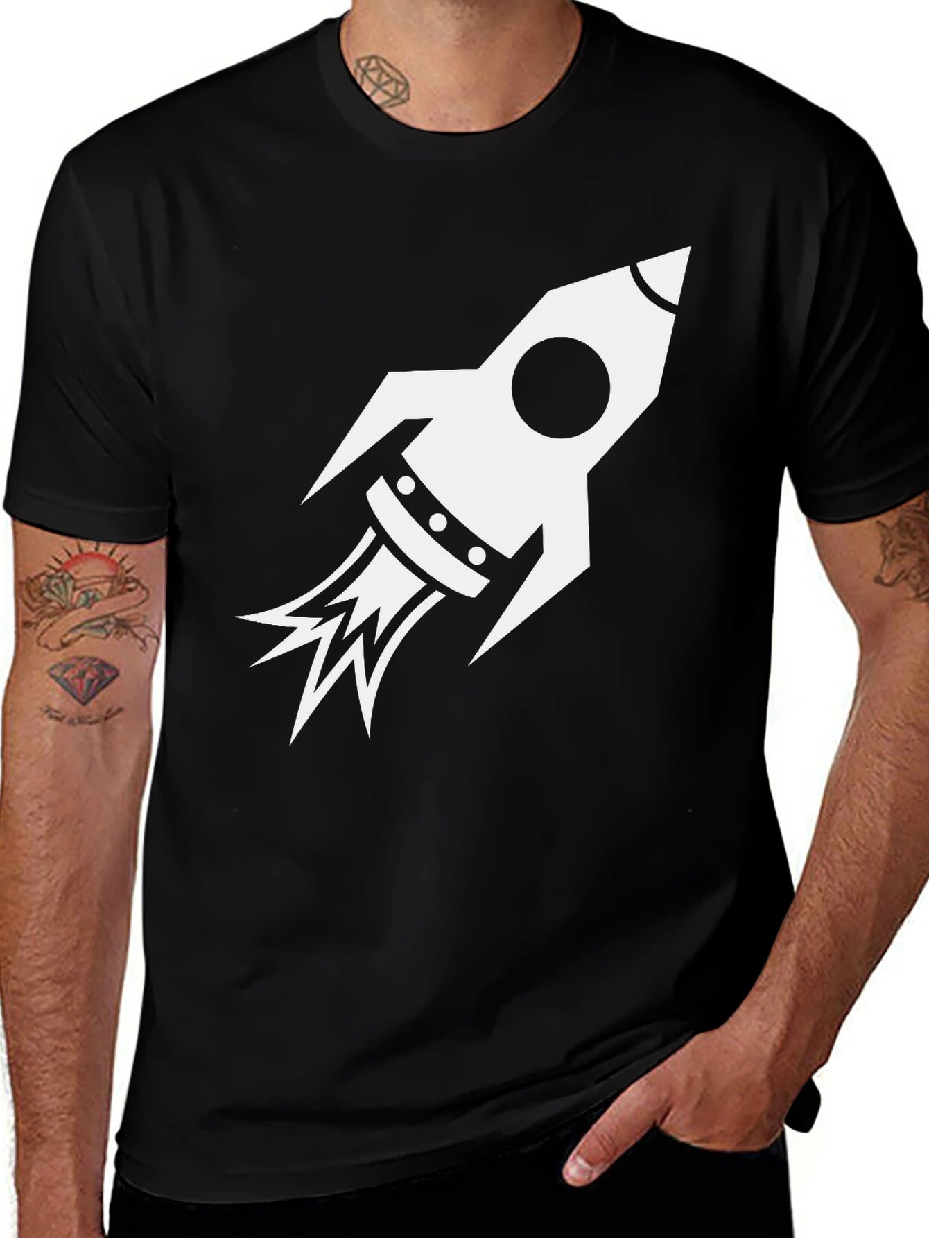 Variant 15 of Rocket Graphic Black Tee - Blast Off in Style!