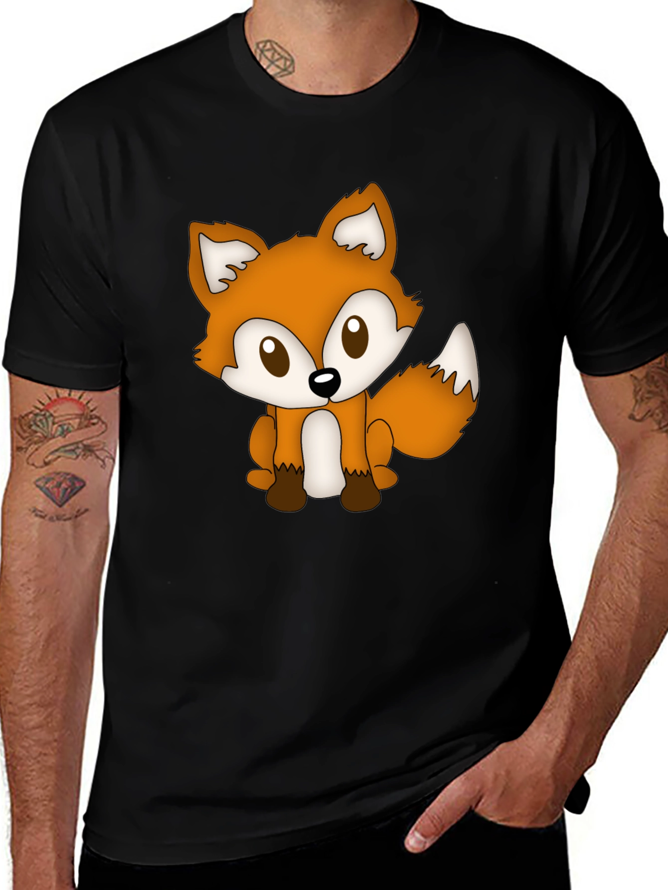 Variant 10 of Cute Fox Graphic Tee - Soft Black T-Shirt