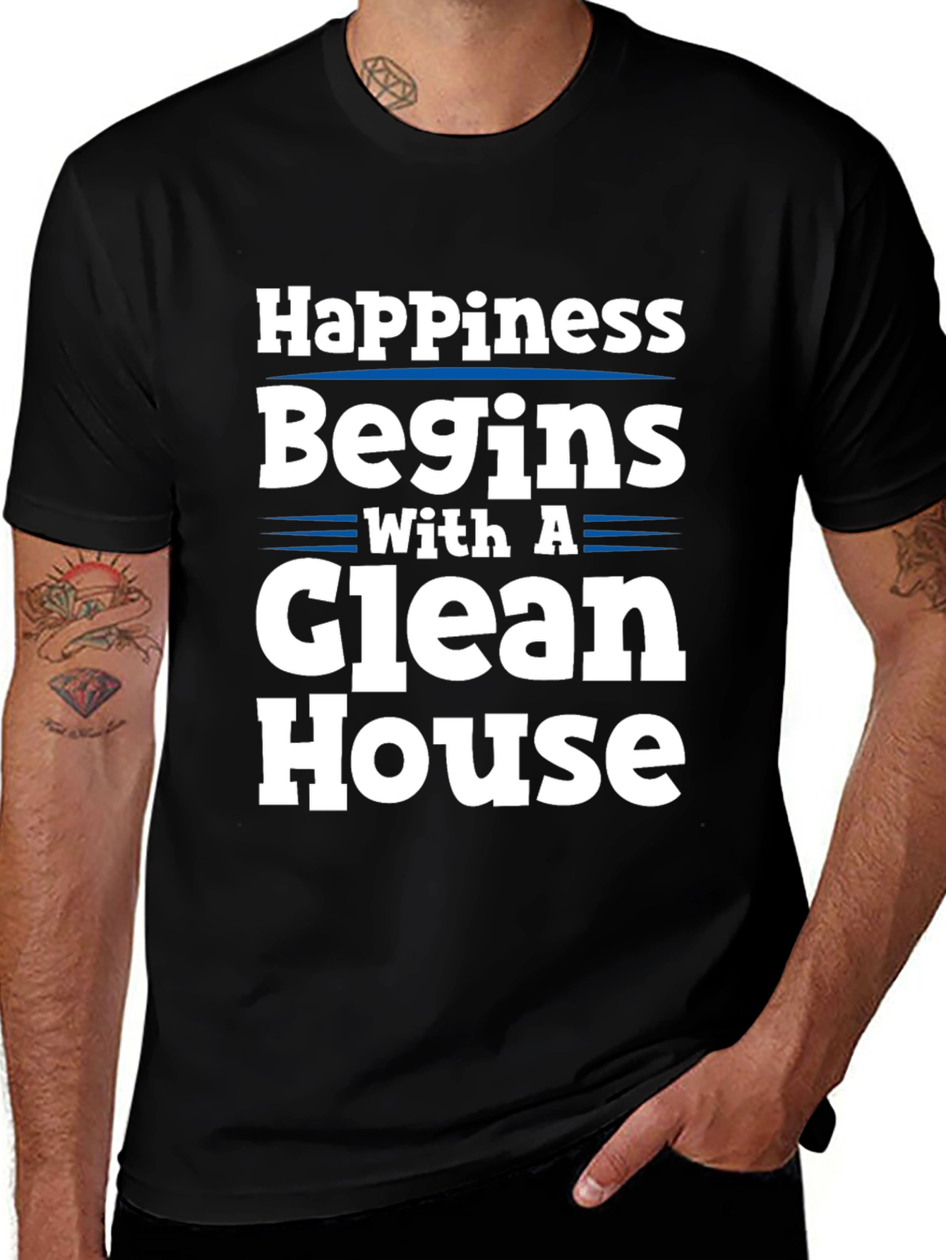 Variant 2 of Happiness Begins with a Clean House Graphic Tee