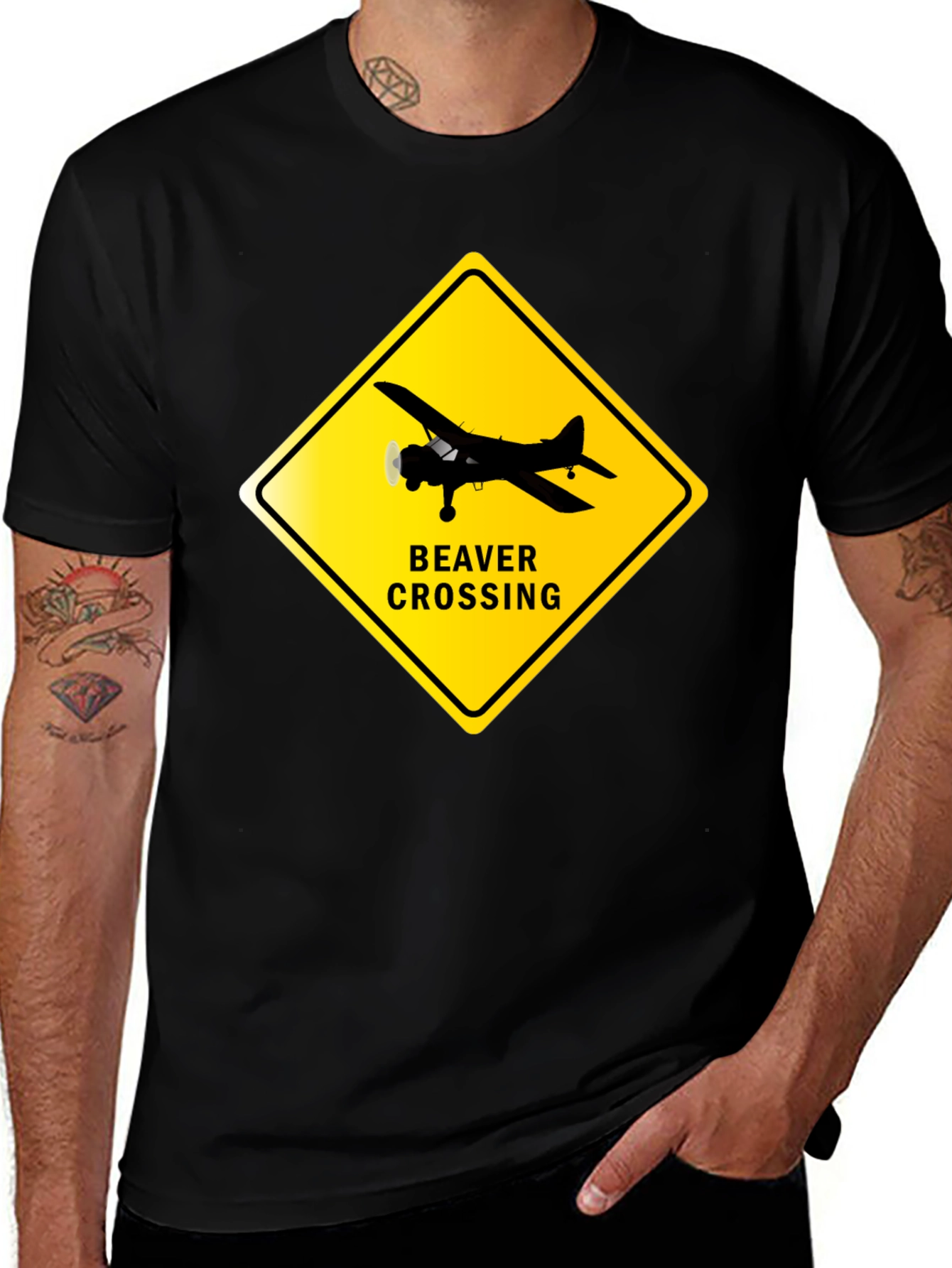 Variant 9 of Beaver Crossing Airplane Black T-Shirt