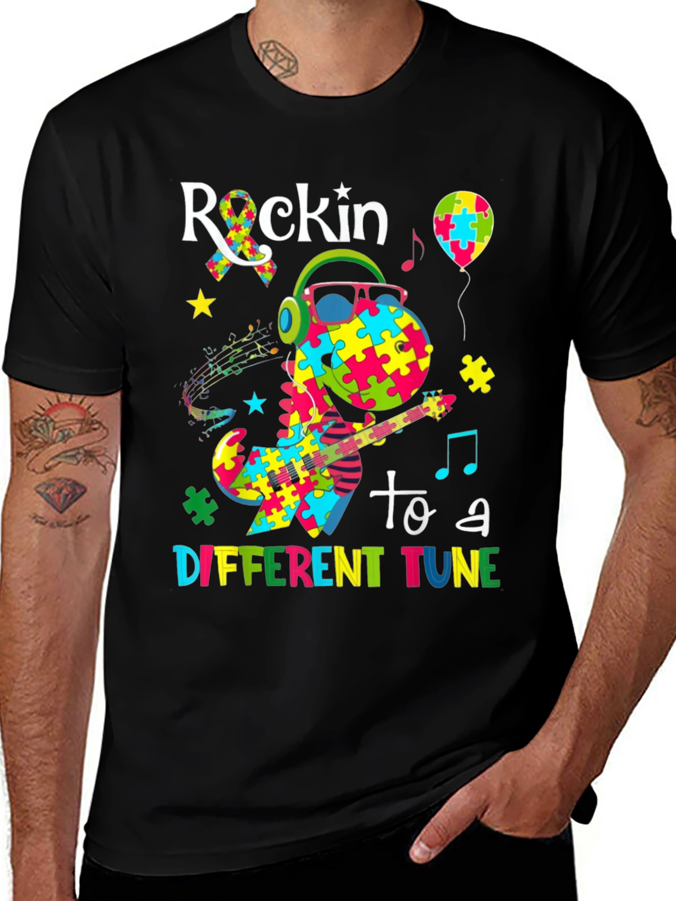 Variant 22 of Rockin' to a Different Tune Autism Awareness T-Shirt