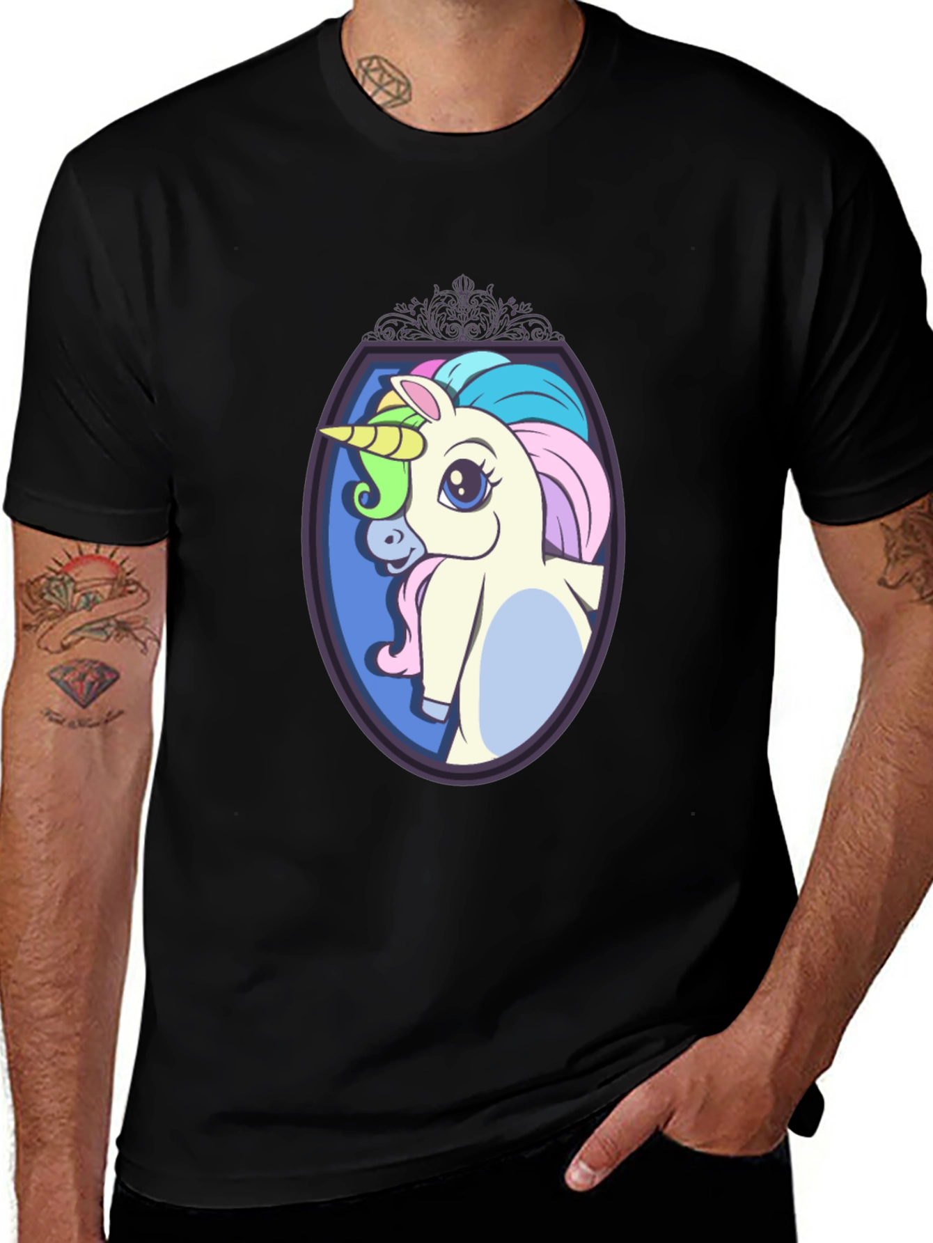 Variant 6 of Unicorn Graphic Tee - Black Cotton Blend Shirt