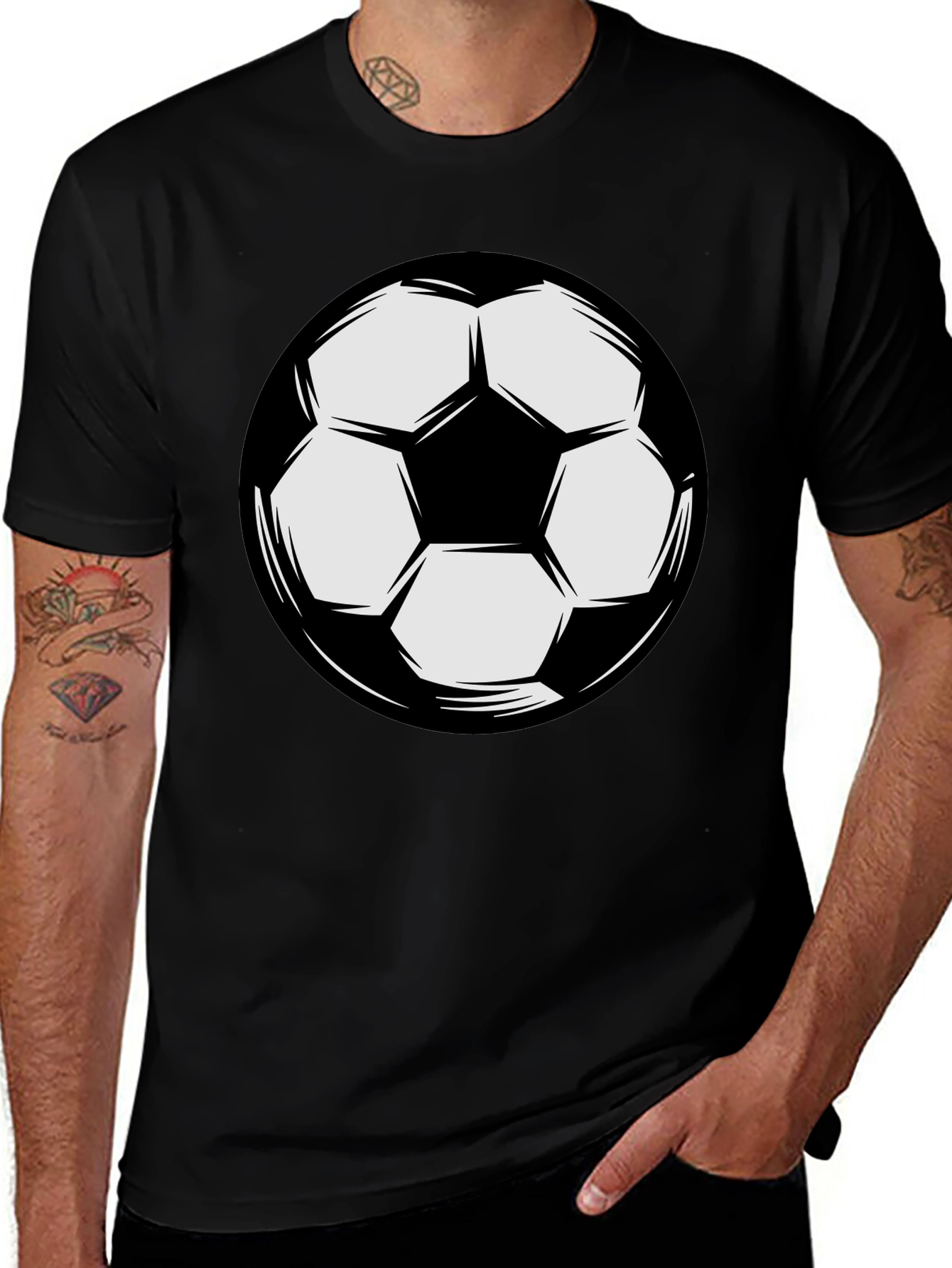 Variant 14 of Soccer Ball Graphic Tee - Black Cotton T-Shirt