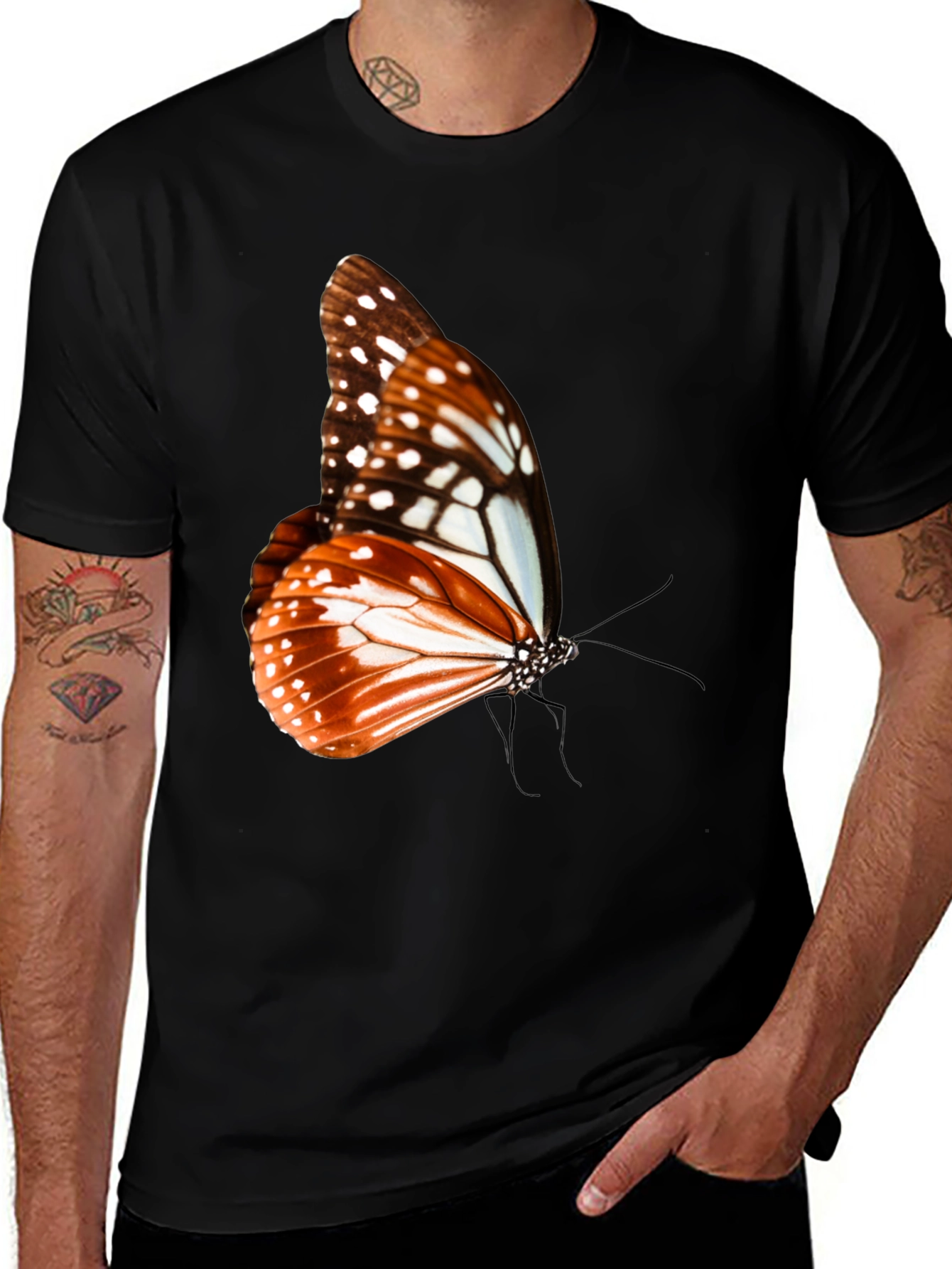 Variant 18 of Butterfly Graphic Tee - Stylish Men's Black T-Shirt