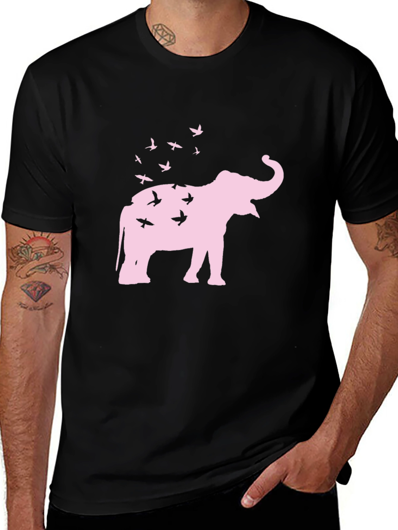 Variant 25 of Elephant & Birds Graphic Tee - Stylish Black T-Shirt