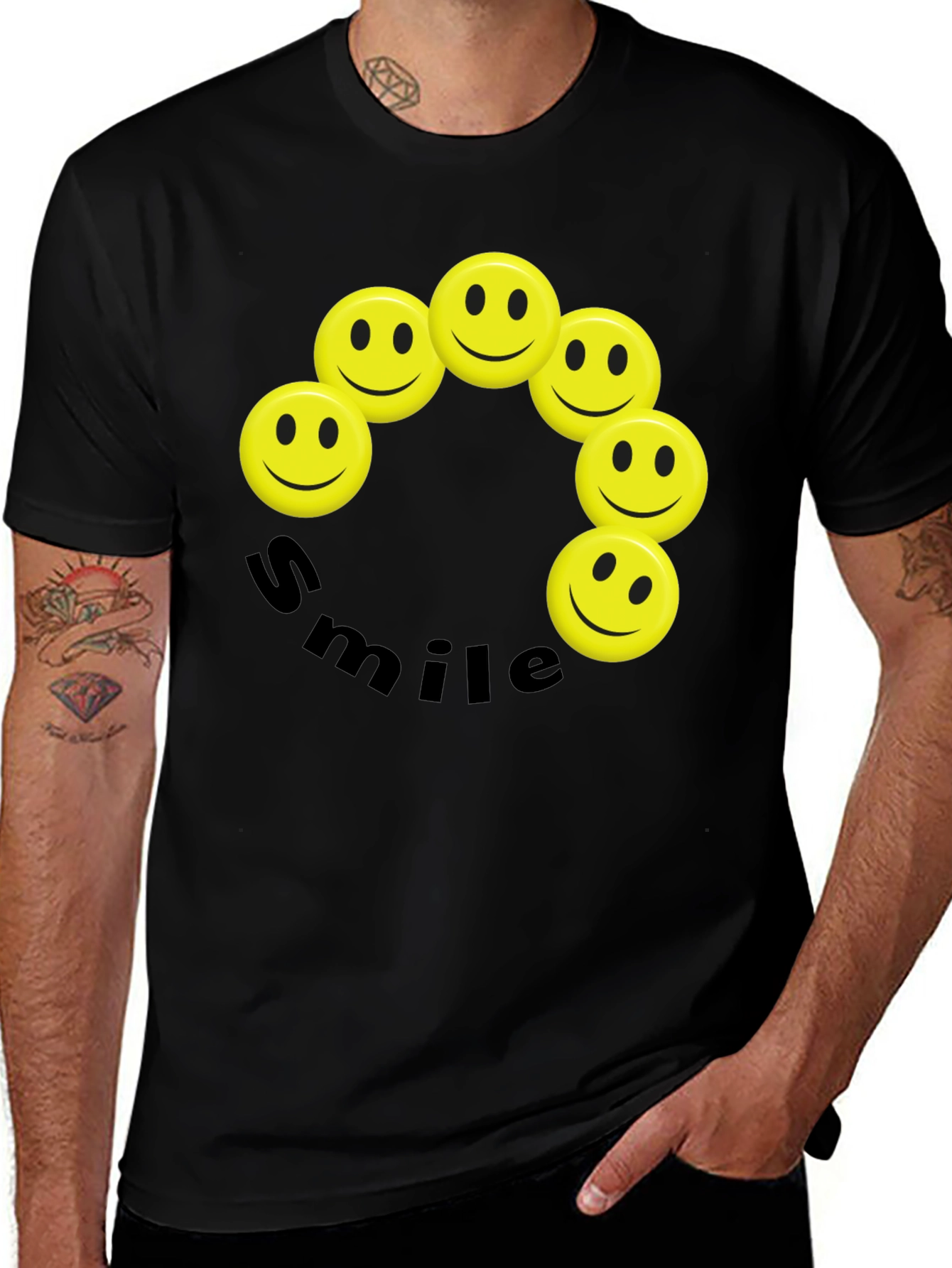 Variant 26 of Smile Face Graphic Black T-Shirt