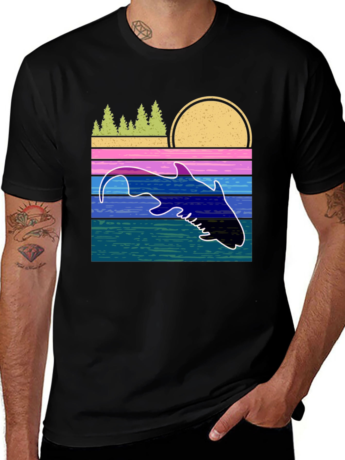 Variant 4 of Retro Dolphin Sunset T-Shirt
