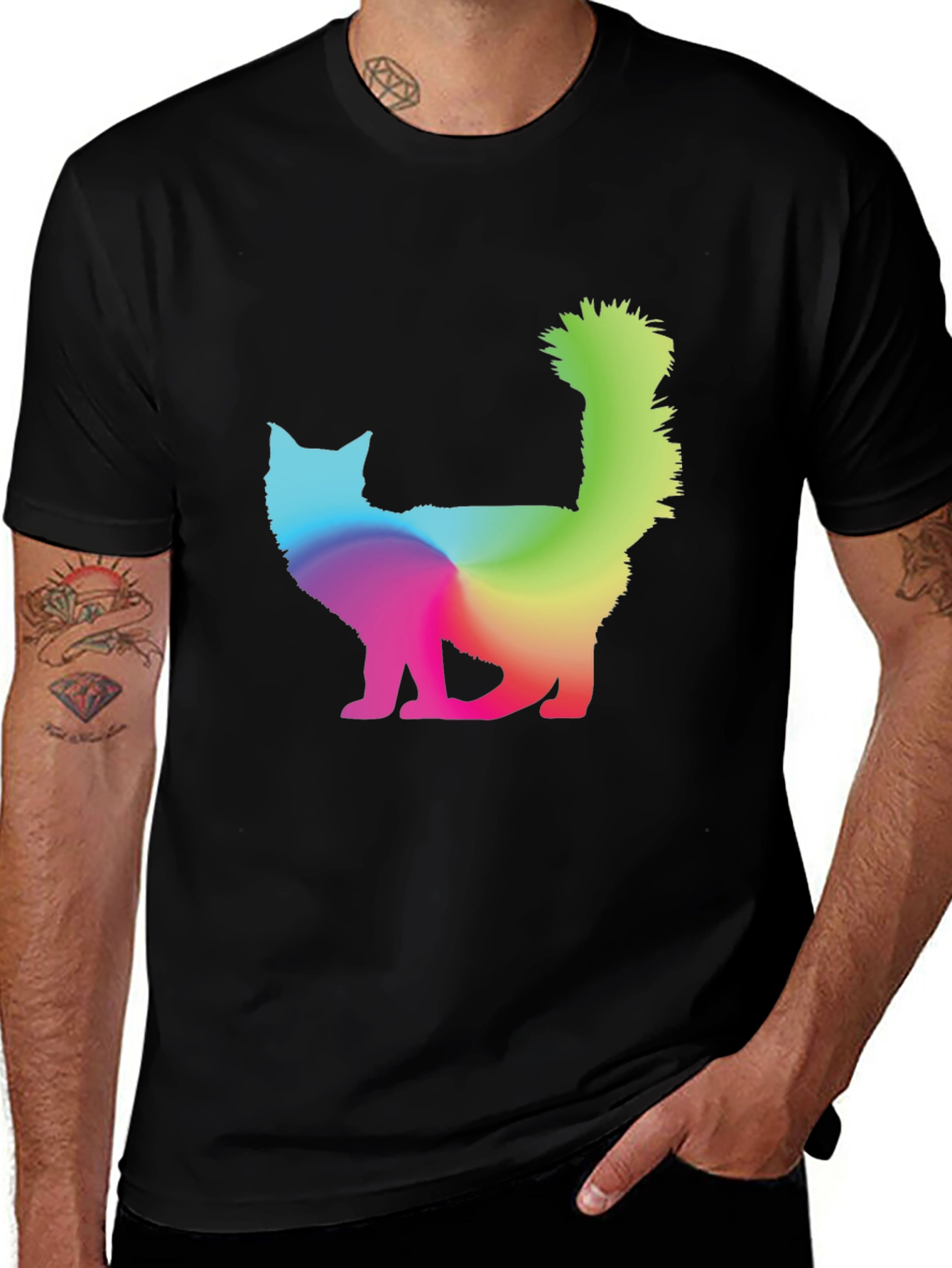 Variant 12 of Rainbow Cat Graphic T-Shirt - Men's Black Tee