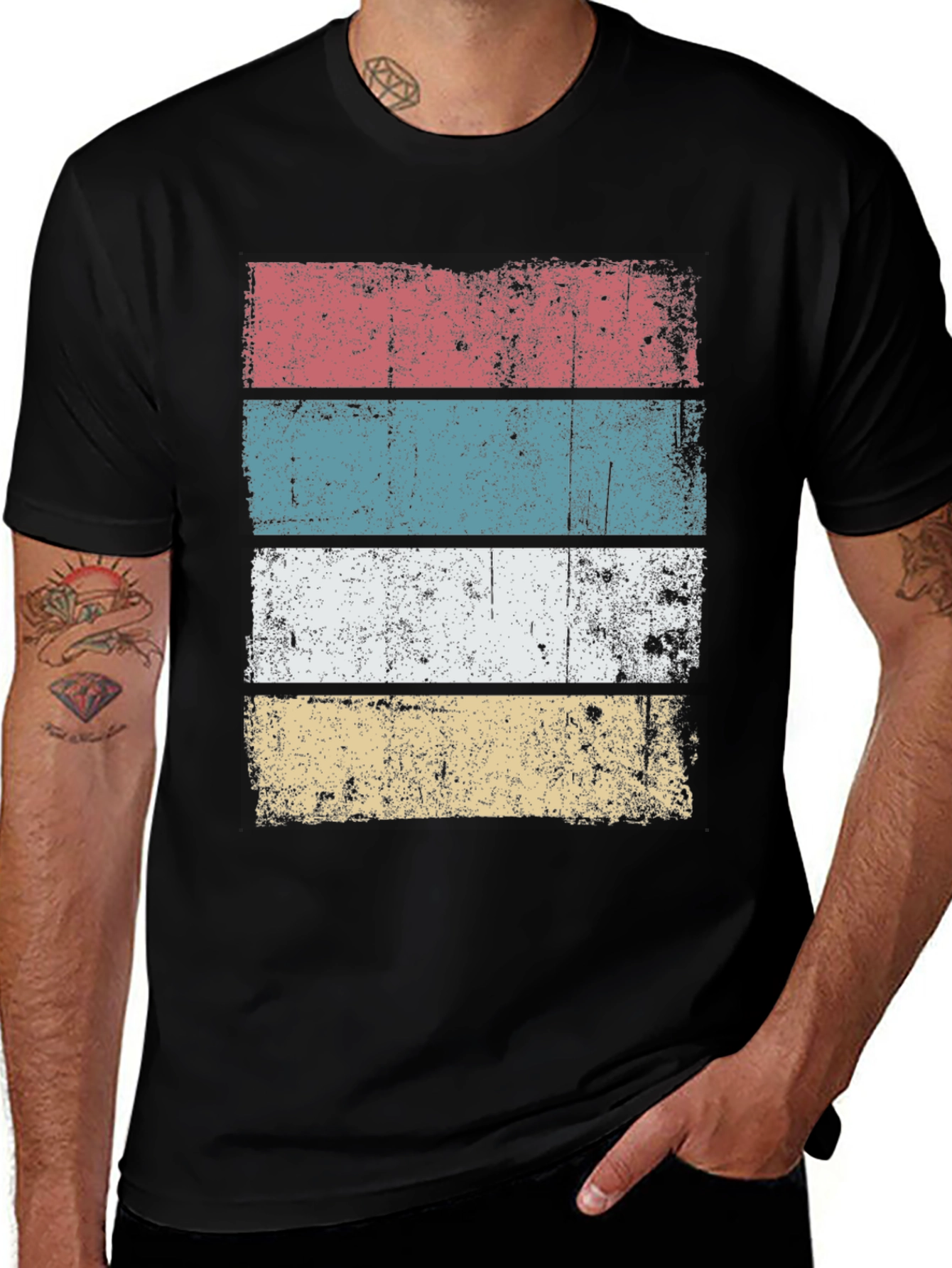 Black Retro Striped Graphic T-Shirt main image