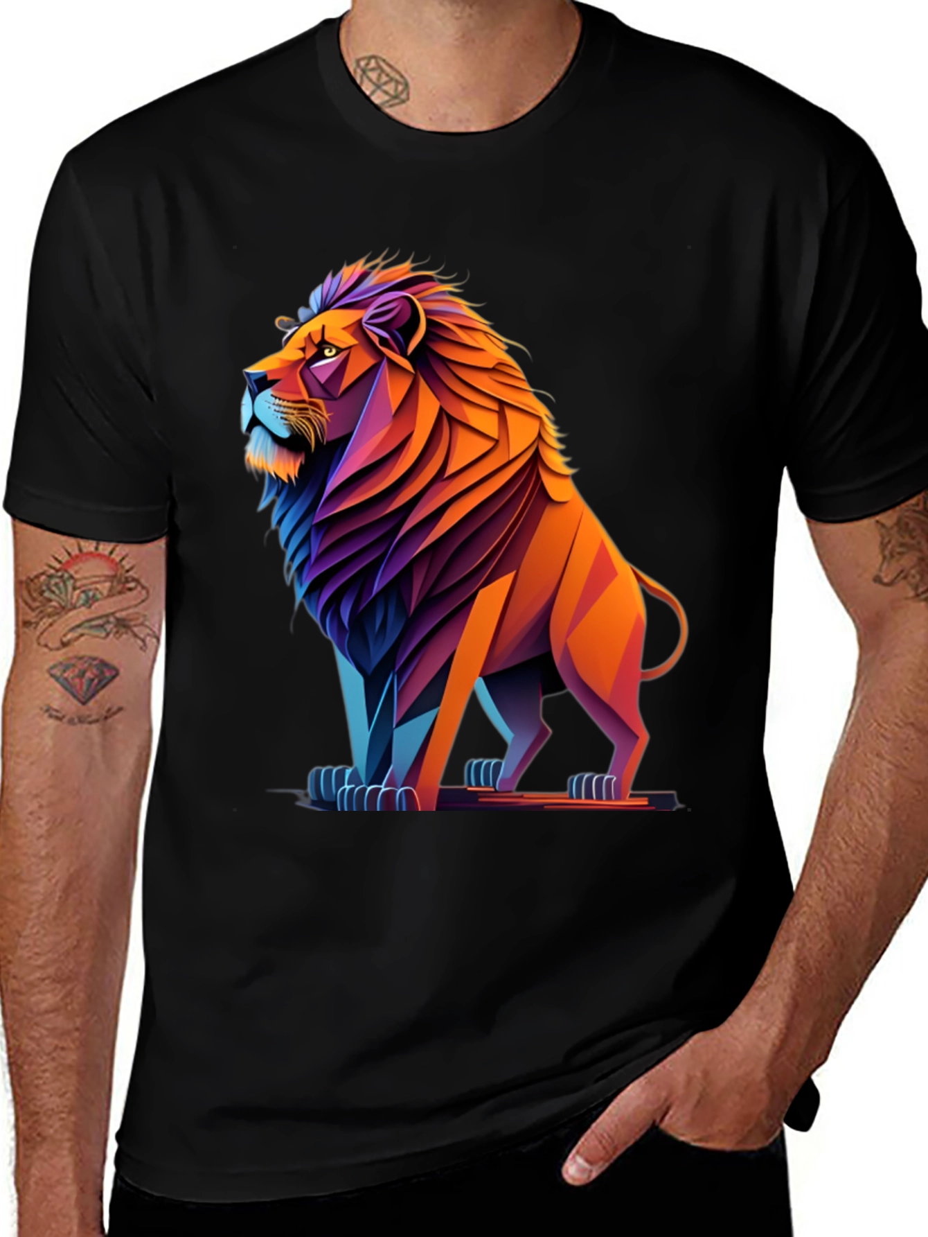 Variant 28 of Geometric Lion Graphic Tee - Bold Style