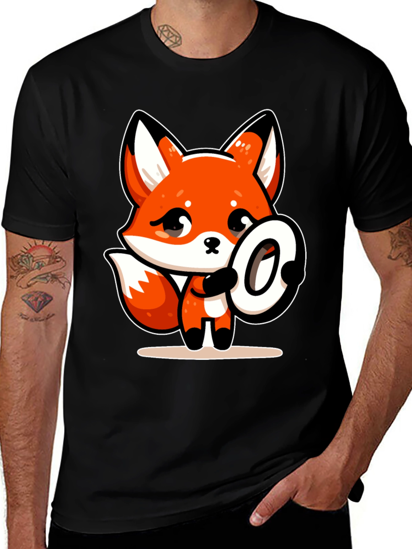 Cute Cartoon Fox Holding Letter O T-Shirt