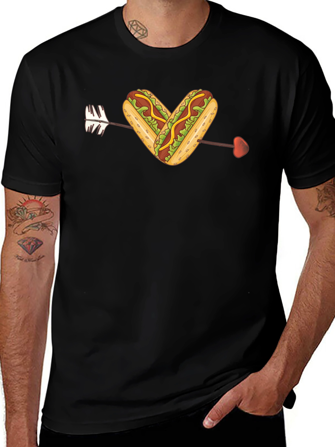Variant 17 of Hot Dog Heart Arrow T-Shirt - Foodie Love Tee