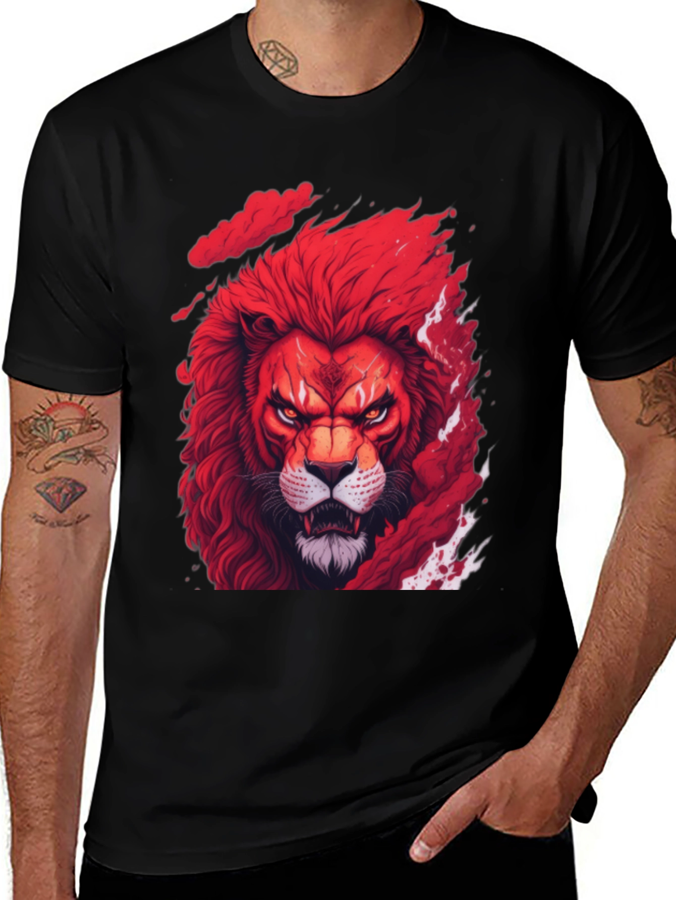 Variant 10 of Red Lion Graphic Tee - Fierce Animal Print Shirt