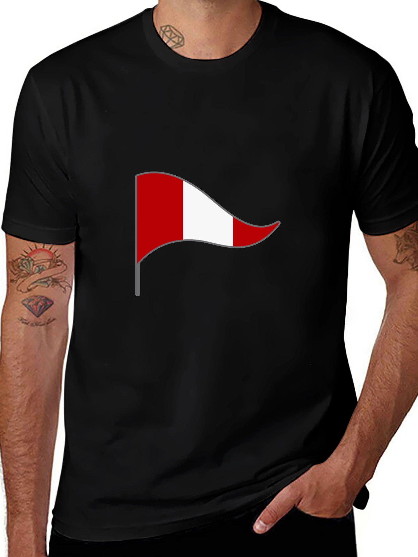 Peru Flag Graphic Tee - Black Cotton T-Shirt