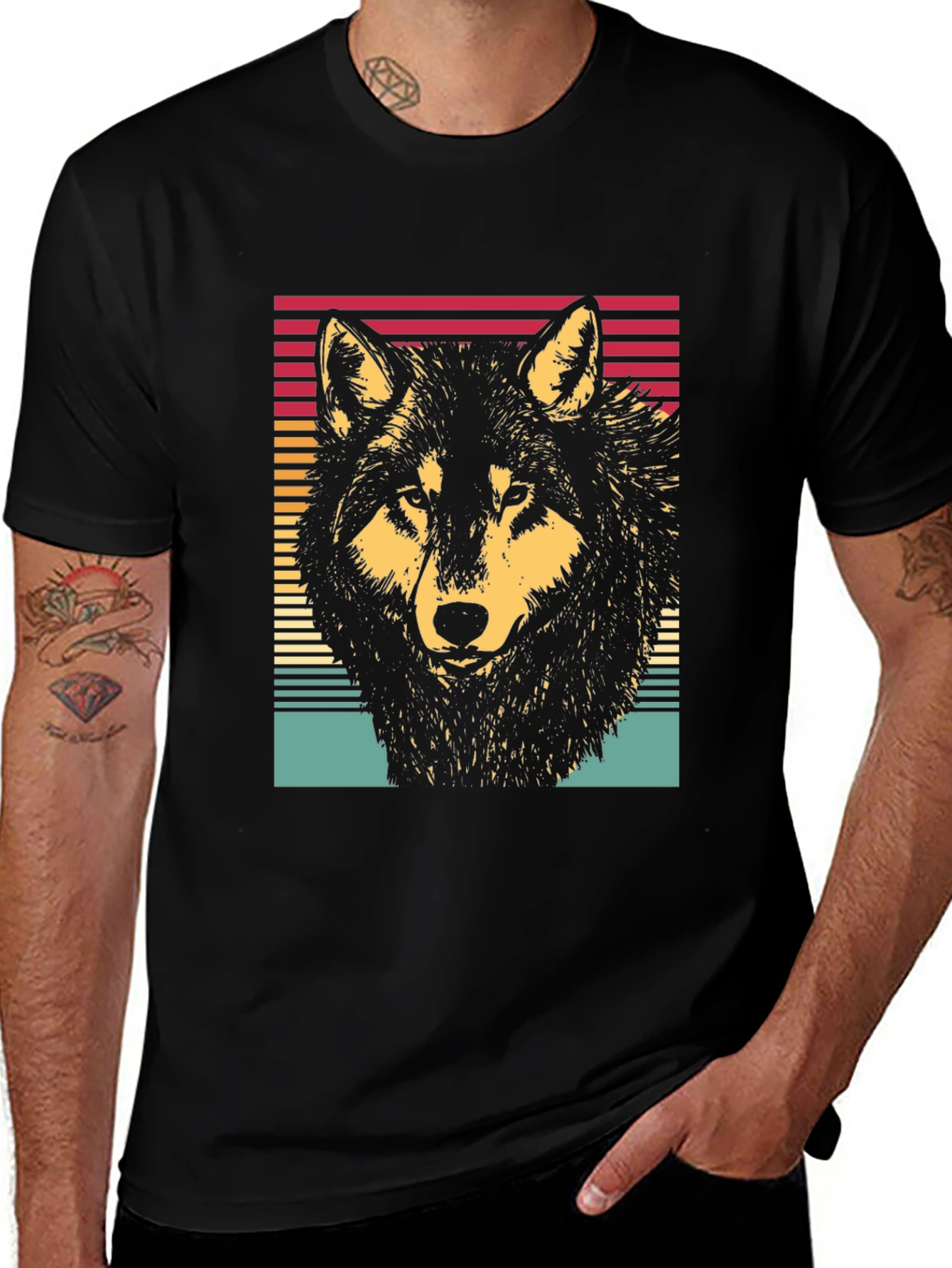 Variant 19 of Retro Wolf Graphic Tee - Black