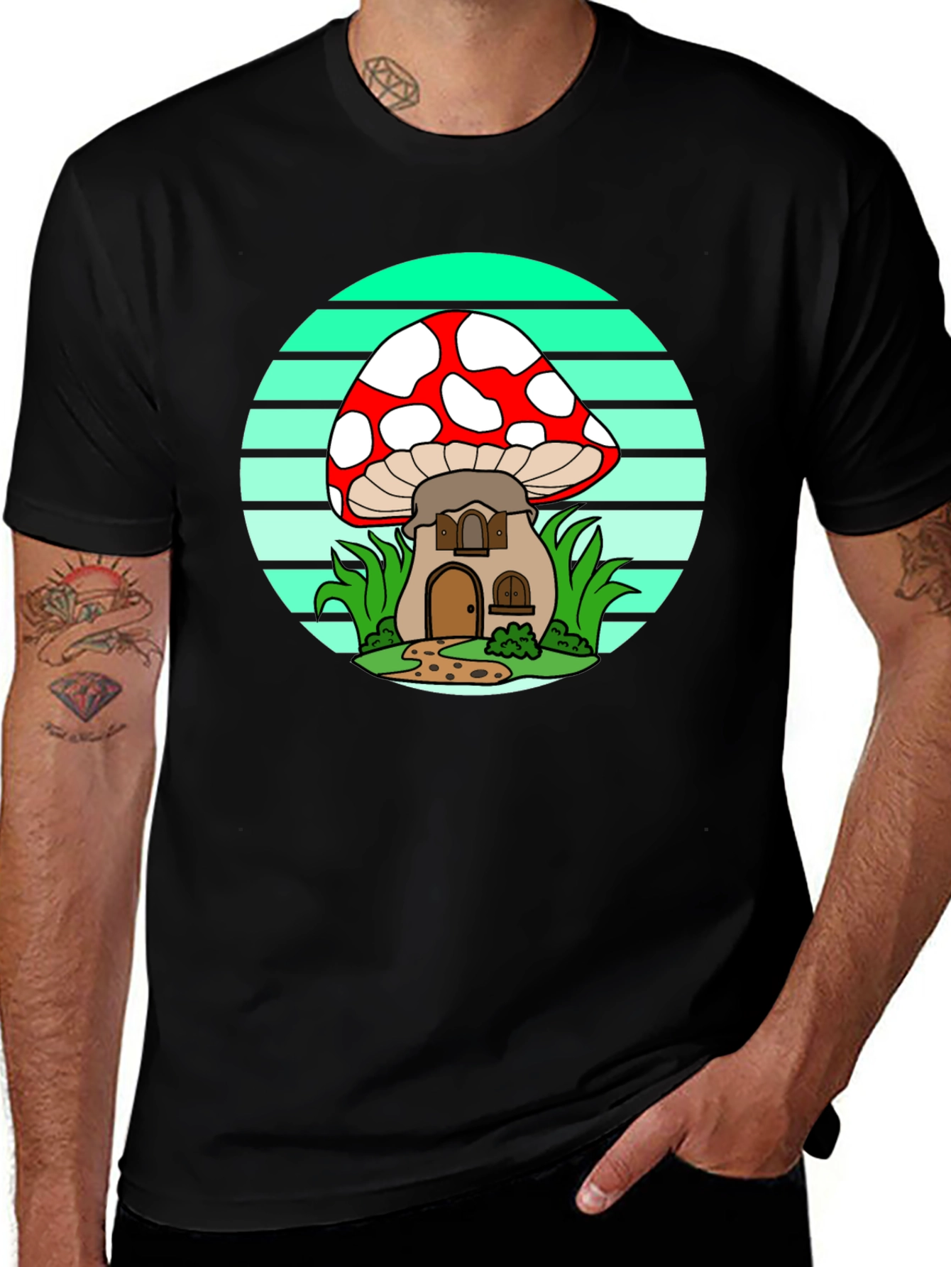 Variant 28 of Mushroom House Graphic Tee - Whimsical Style