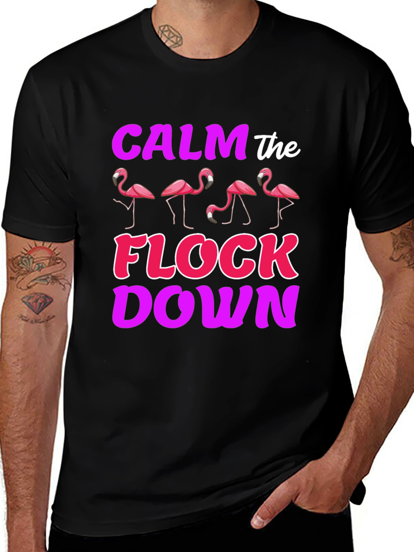 Variant 12 of Calm the Flock Down Flamingo T-Shirt
