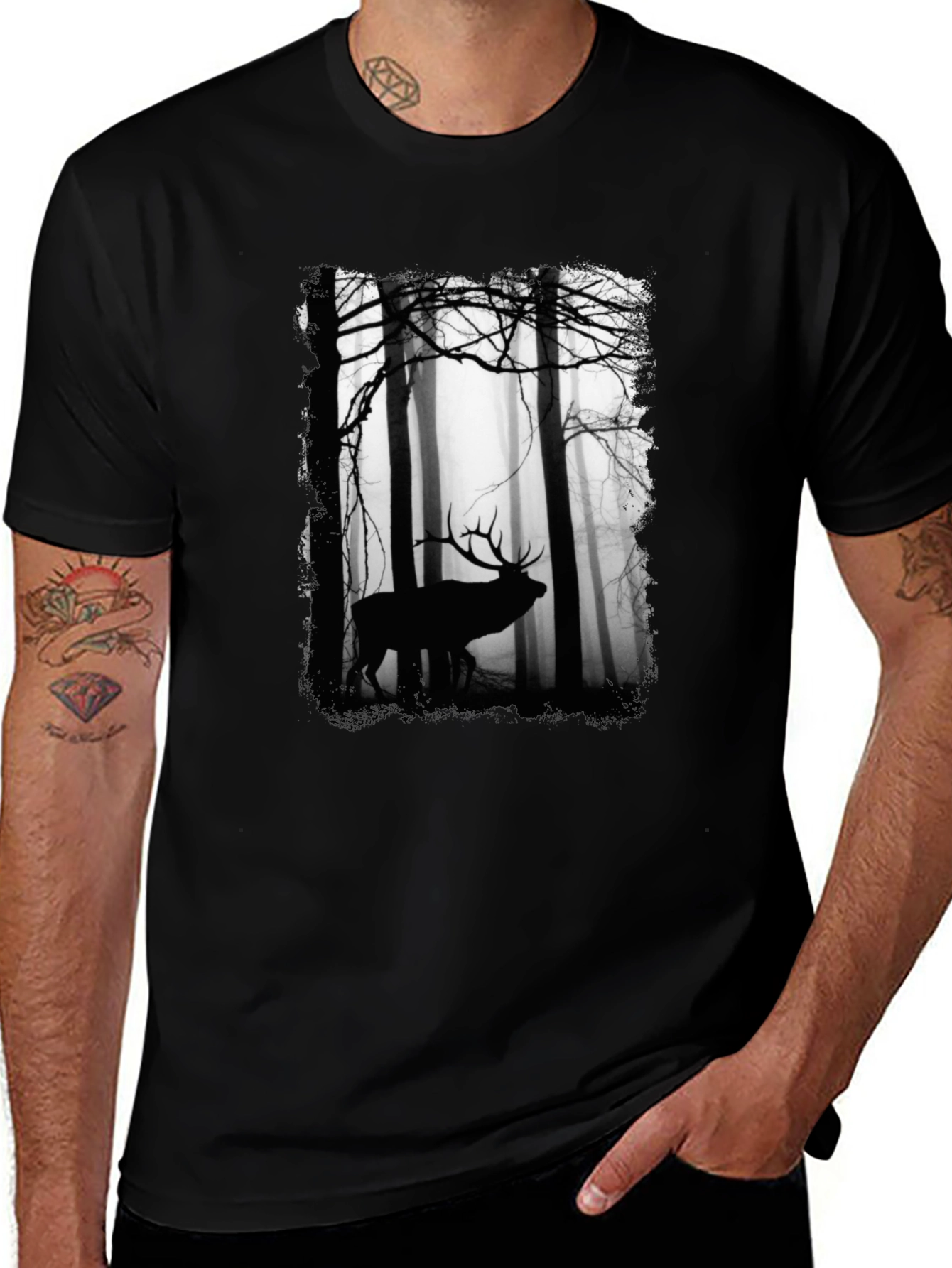 Variant 4 of Elk Silhouette Forest Graphic Tee