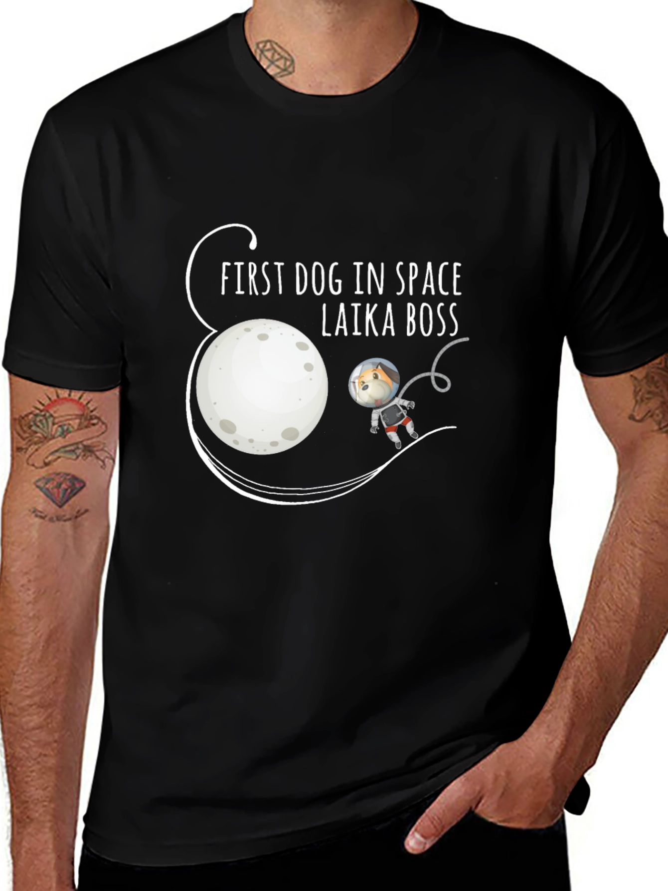 Variant 17 of Laika Boss Dog in Space T-Shirt - Black