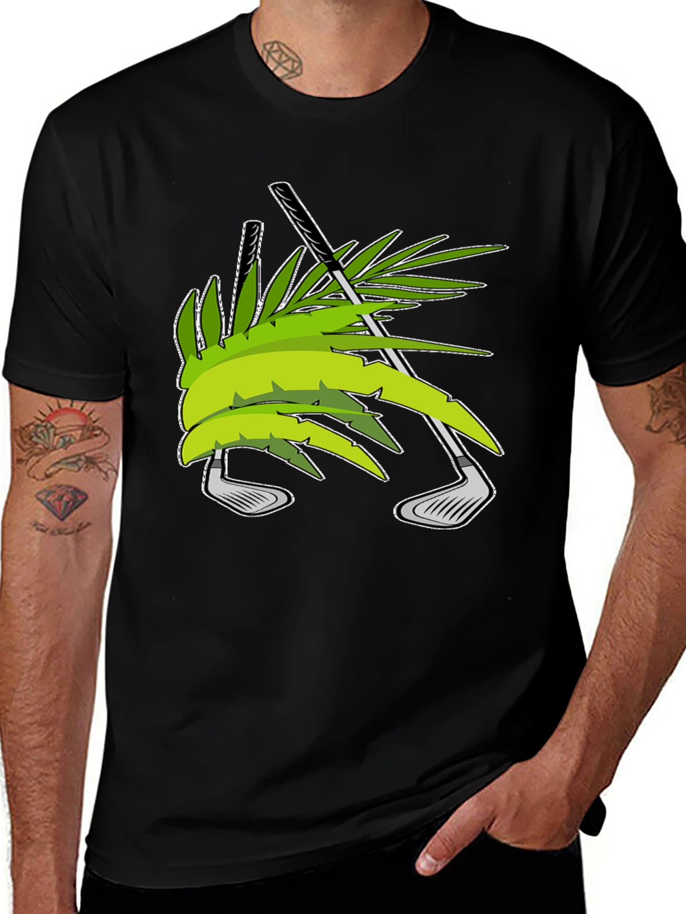 Variant 10 of Tropical Golf T-Shirt - Palm & Clubs Design