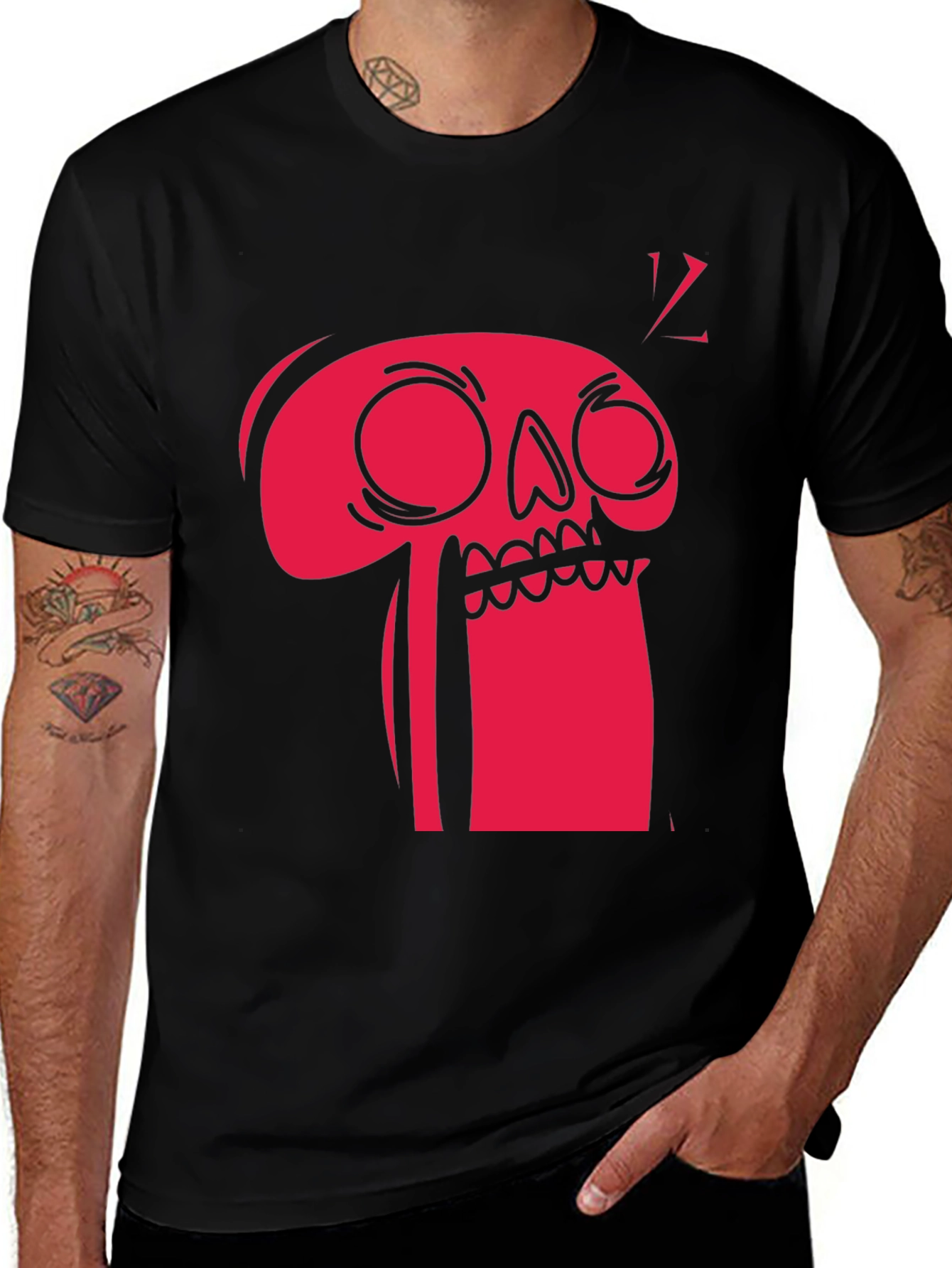 Variant 13 of Bold Graphic Tee - Red Cartoon Skull on Black
