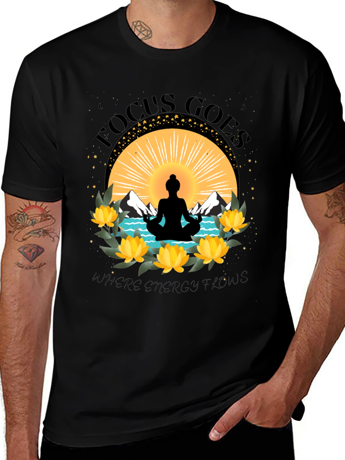 Focus Goes Where Energy Flows Yoga T-Shirt