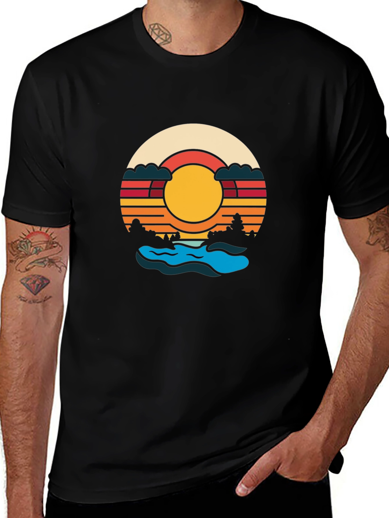 Variant 8 of Retro Sunset River Graphic Tee