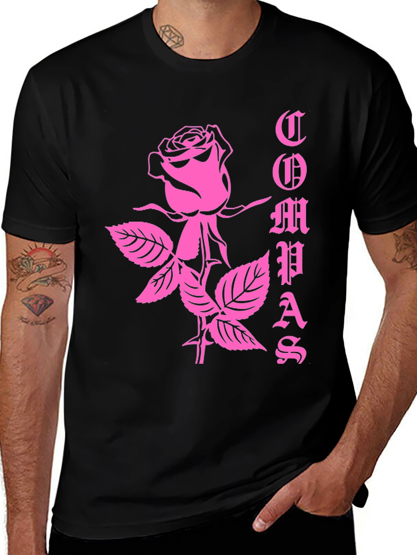 Variant 27 of Rose Graphic Tee - Black Cotton T-Shirt