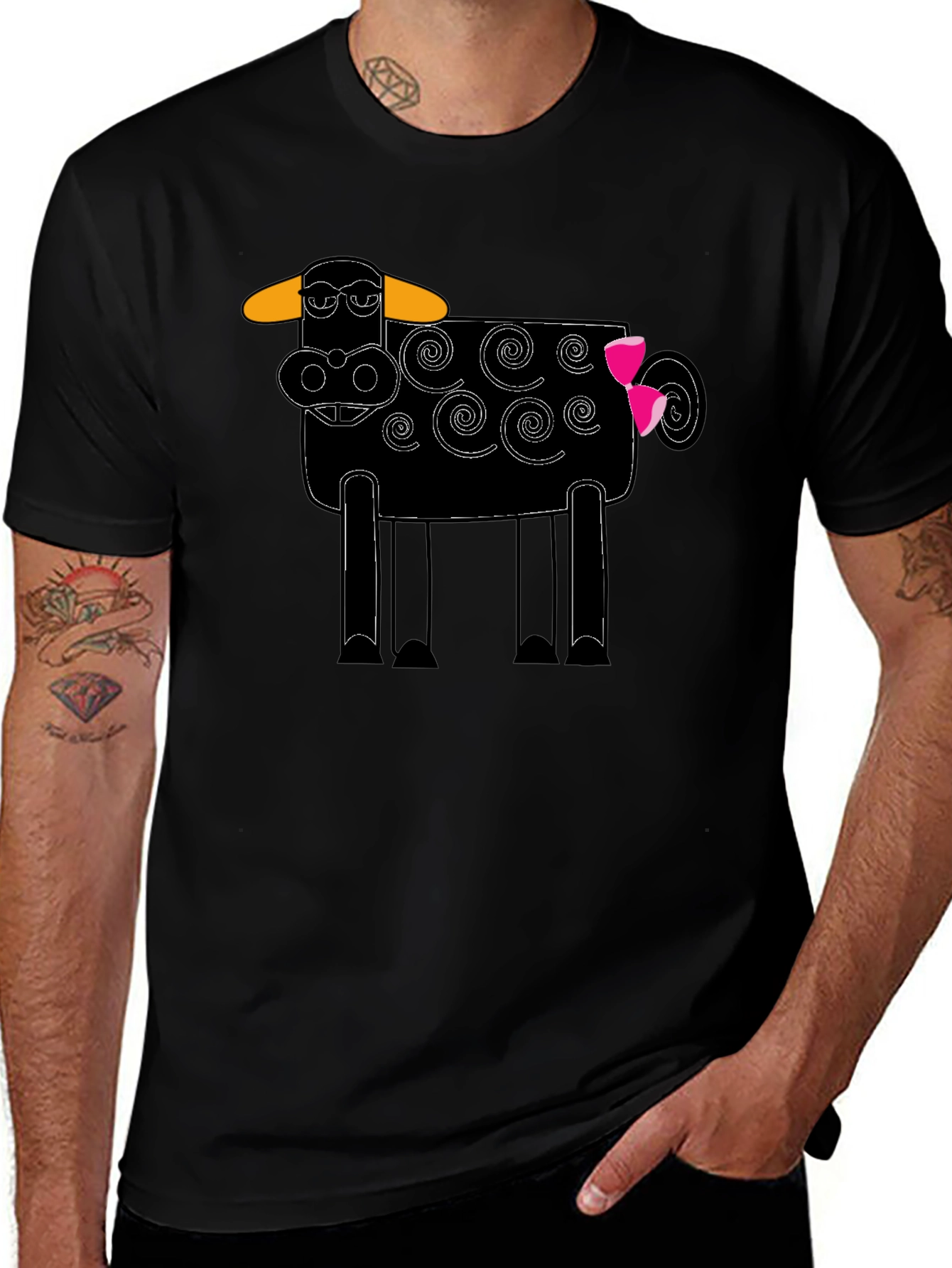 Variant 26 of Whimsical Cow Graphic Tee - Black Cotton Blend