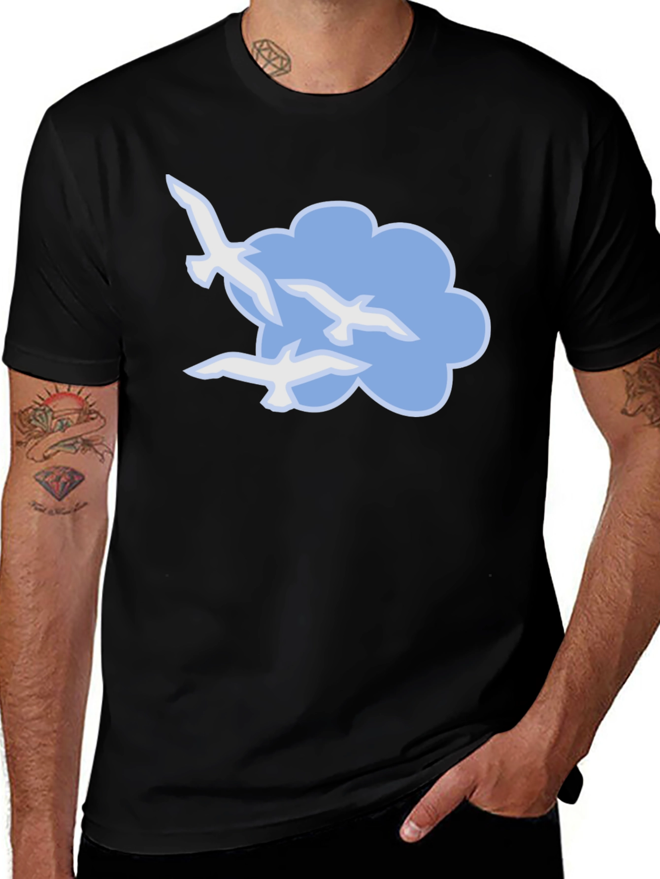 Variant 19 of Bird Cloud Graphic Black T-Shirt