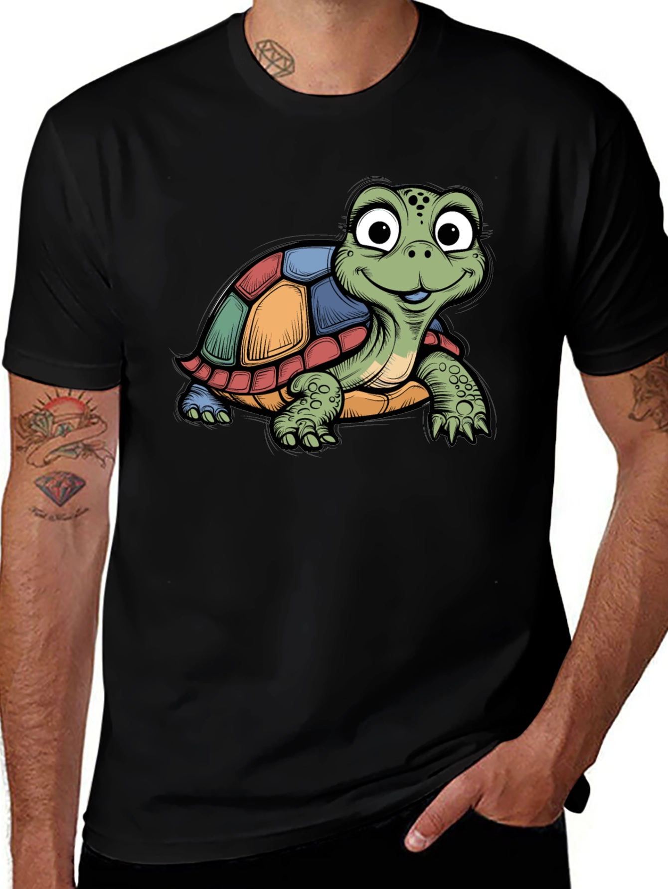 Variant 15 of Cartoon Turtle Graphic Tee - Black Unisex T-Shirt