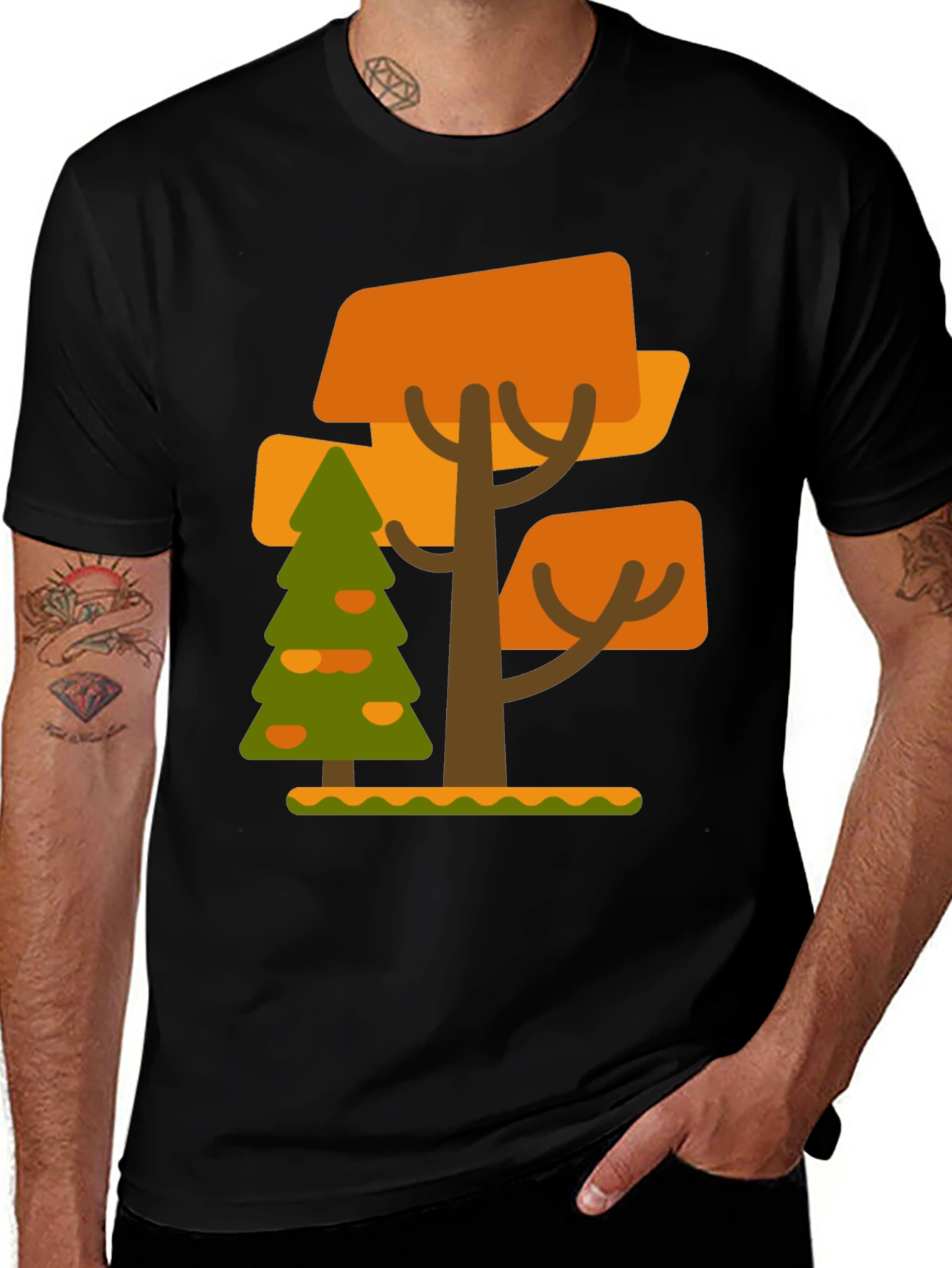 Variant 22 of Abstract Tree Graphic Tee - Black Cotton Blend