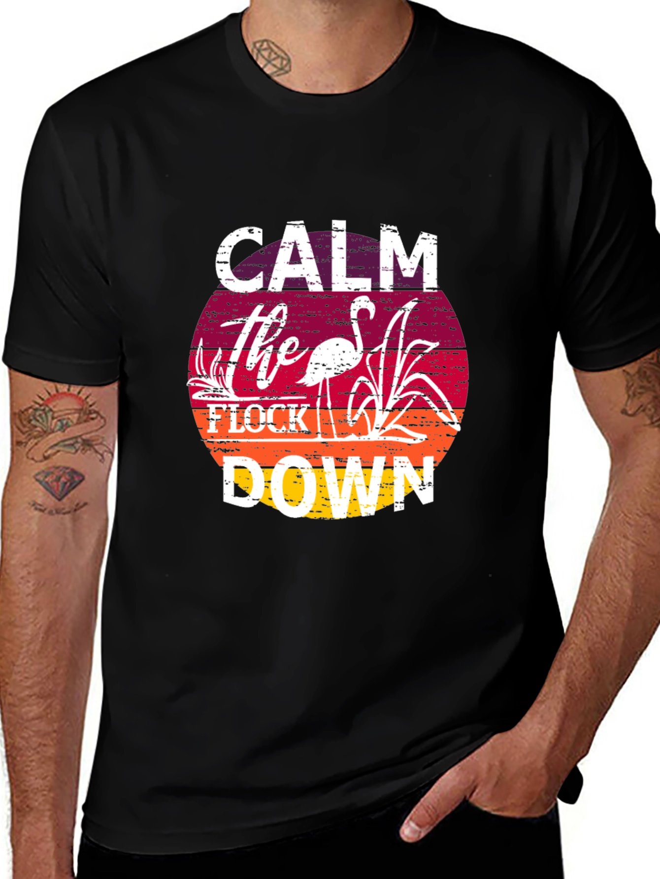 Calm the Flock Down T-Shirt Flamingo Graphic Tee