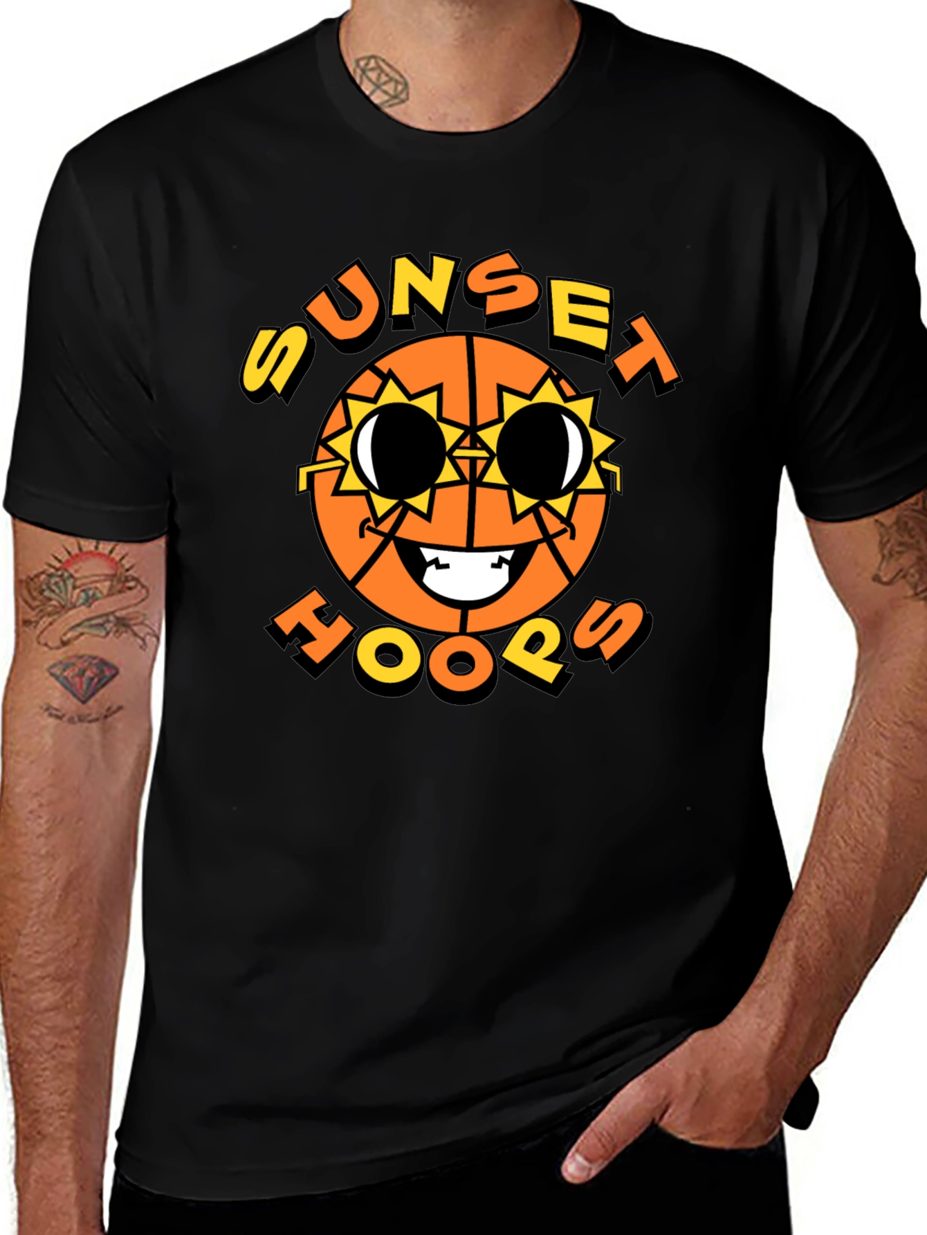 Variant 22 of Sunset Hoops Graphic T-Shirt - Basketball Style