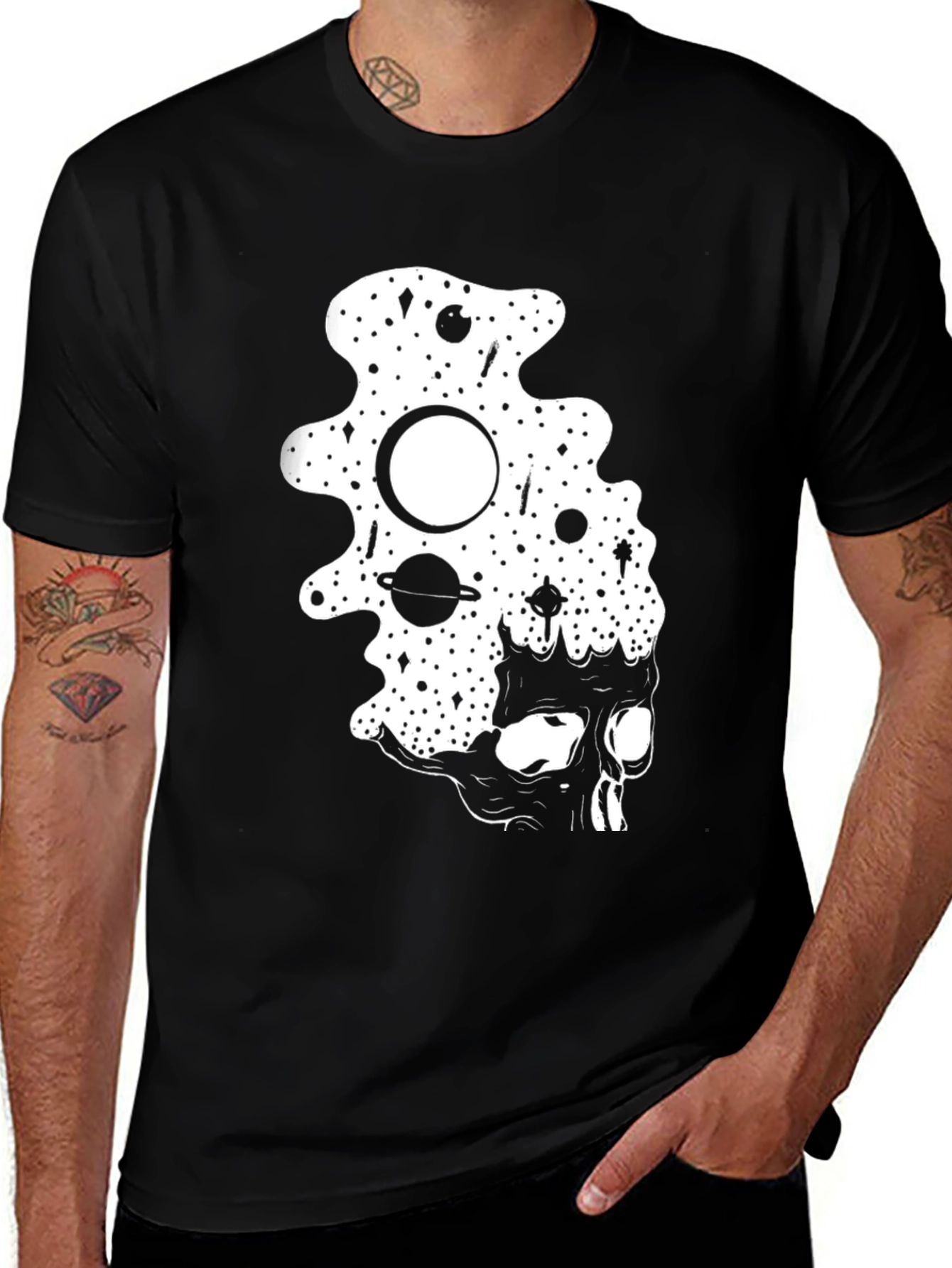 Variant 6 of Cosmic Skull Graphic Tee - Black Cotton T-Shirt