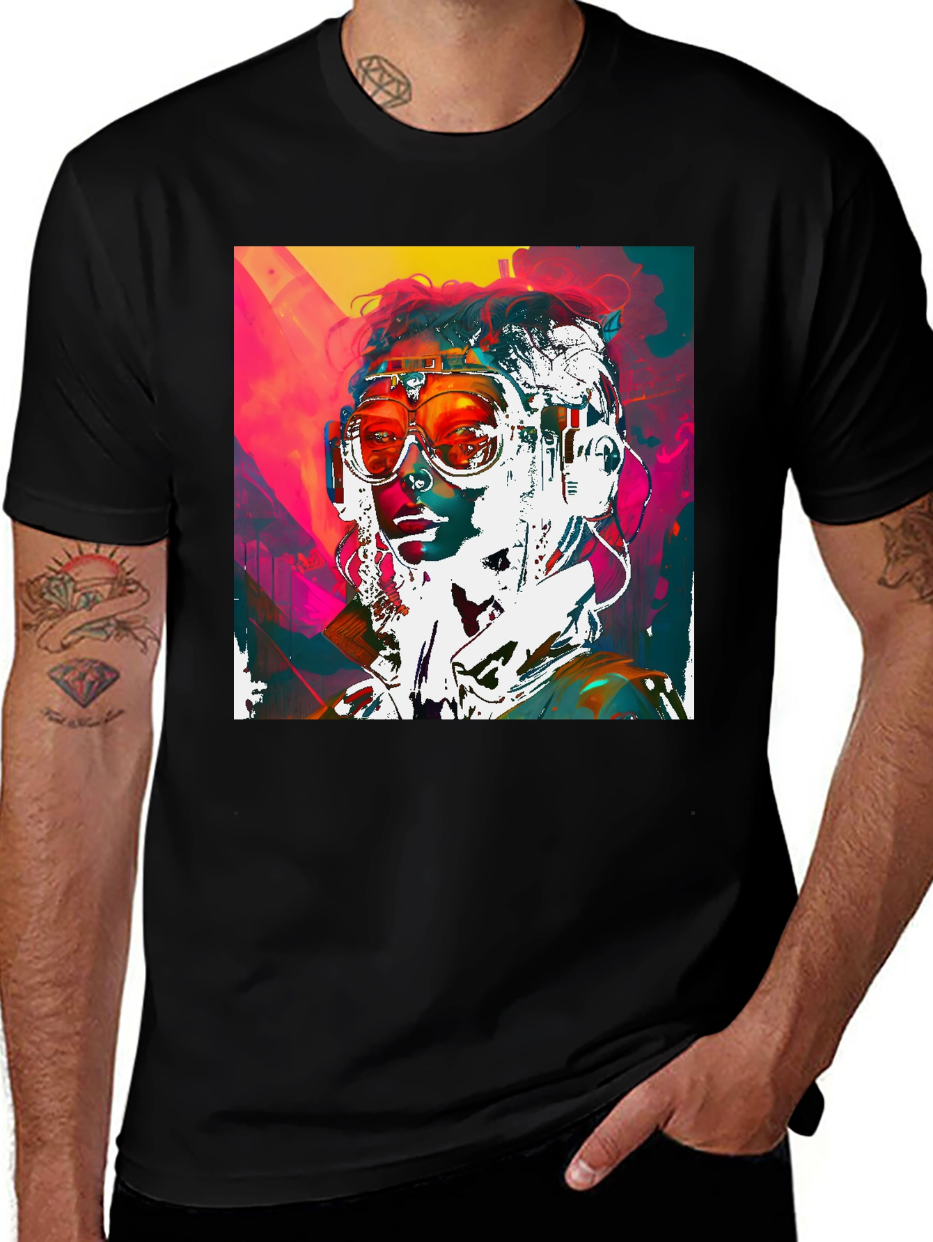 Variant 14 of Retro Cyberpunk Portrait Black T-Shirt