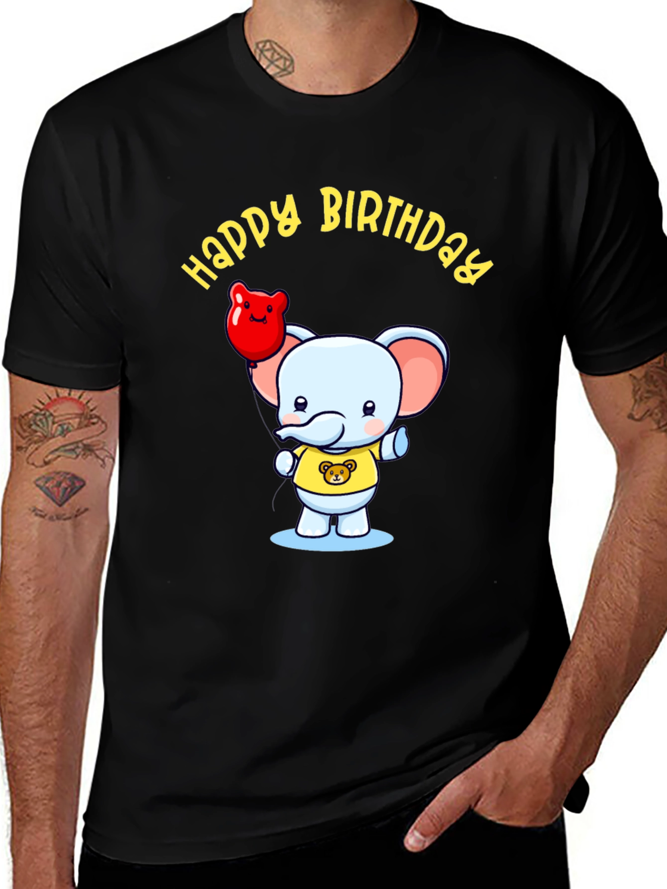 Black Happy Birthday Elephant Graphic Tee main image