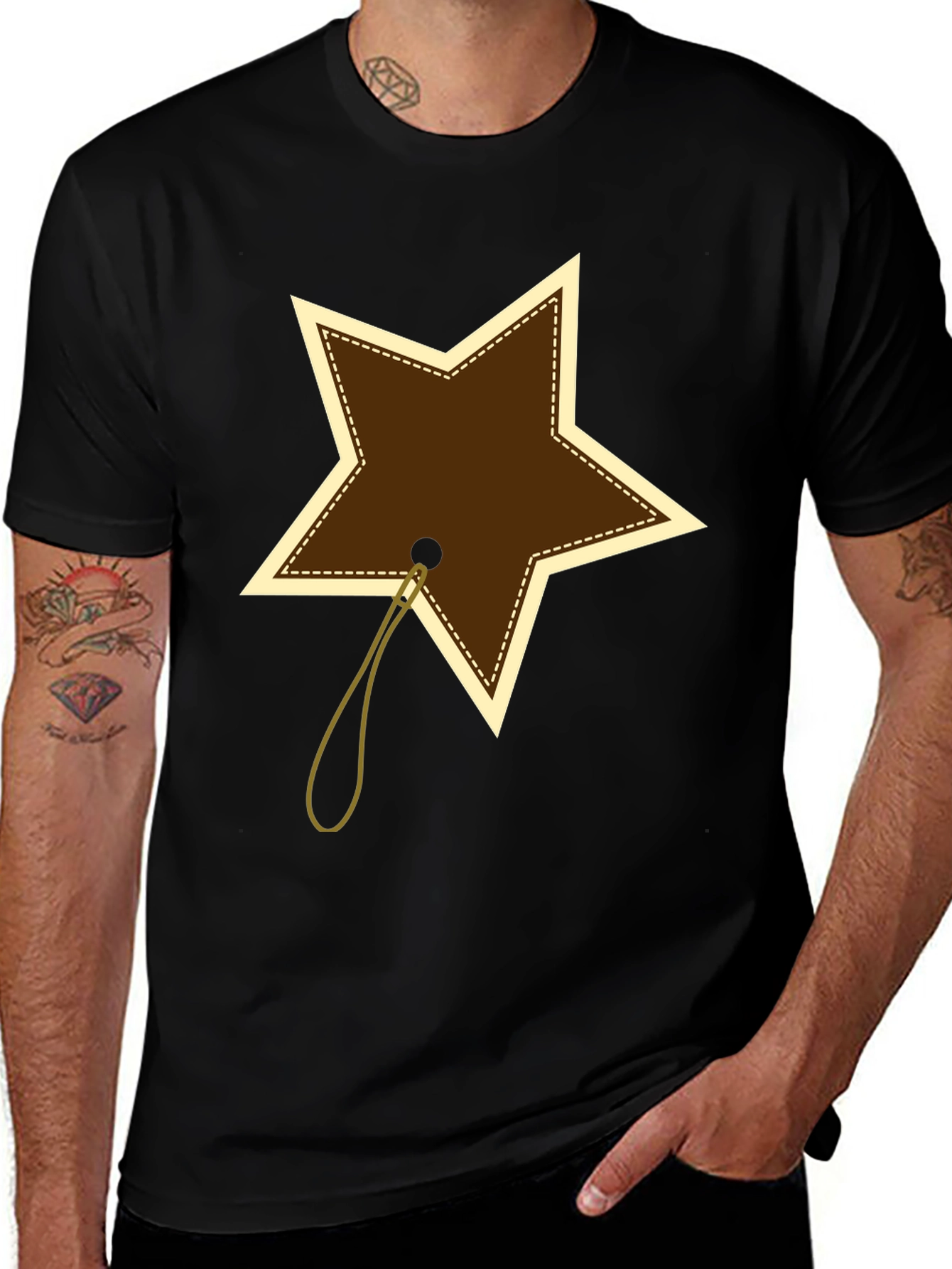 Black Star Tag Graphic Tee - Casual Style main image