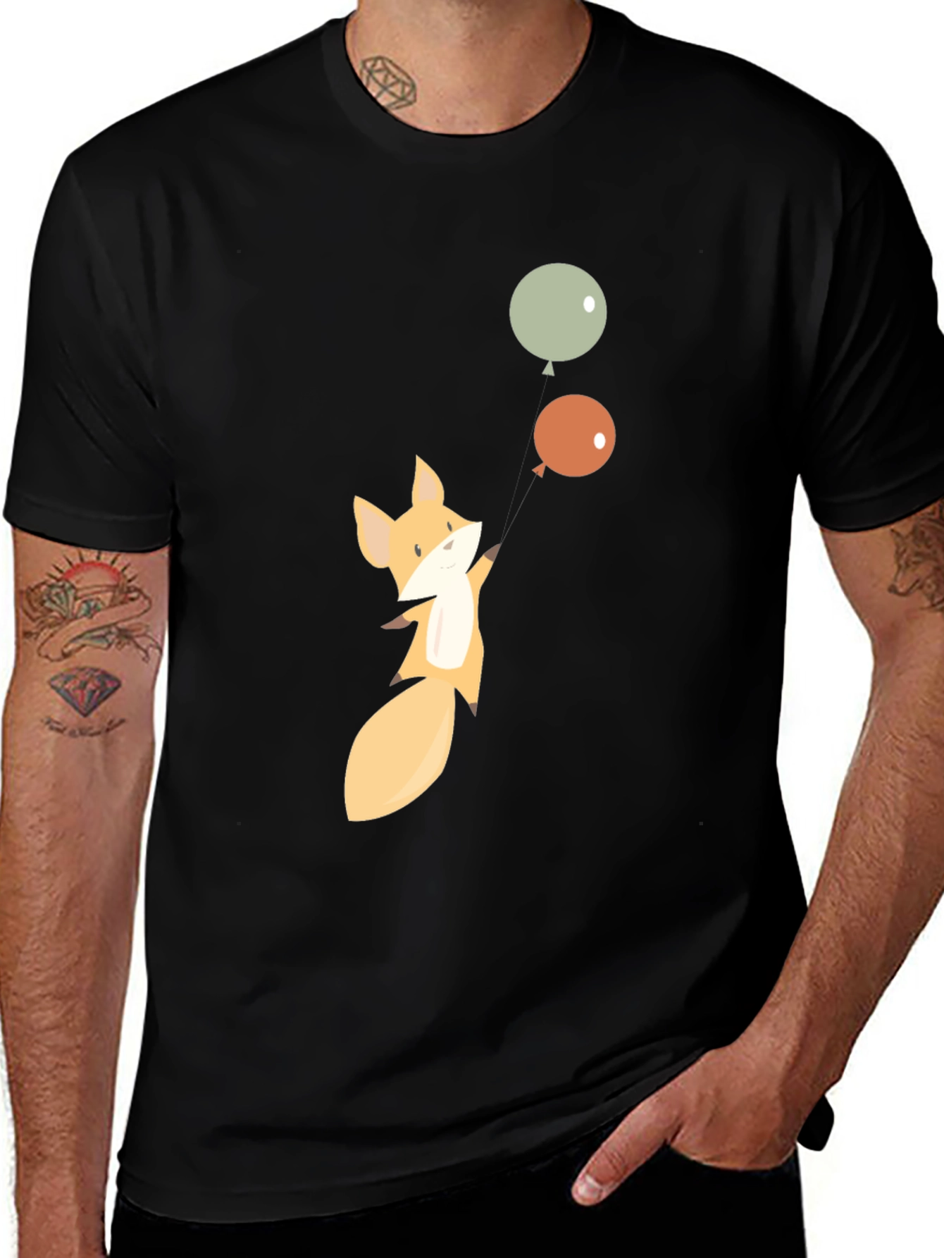 Variant 27 of Fox and Balloons Graphic Tee - Black T-Shirt