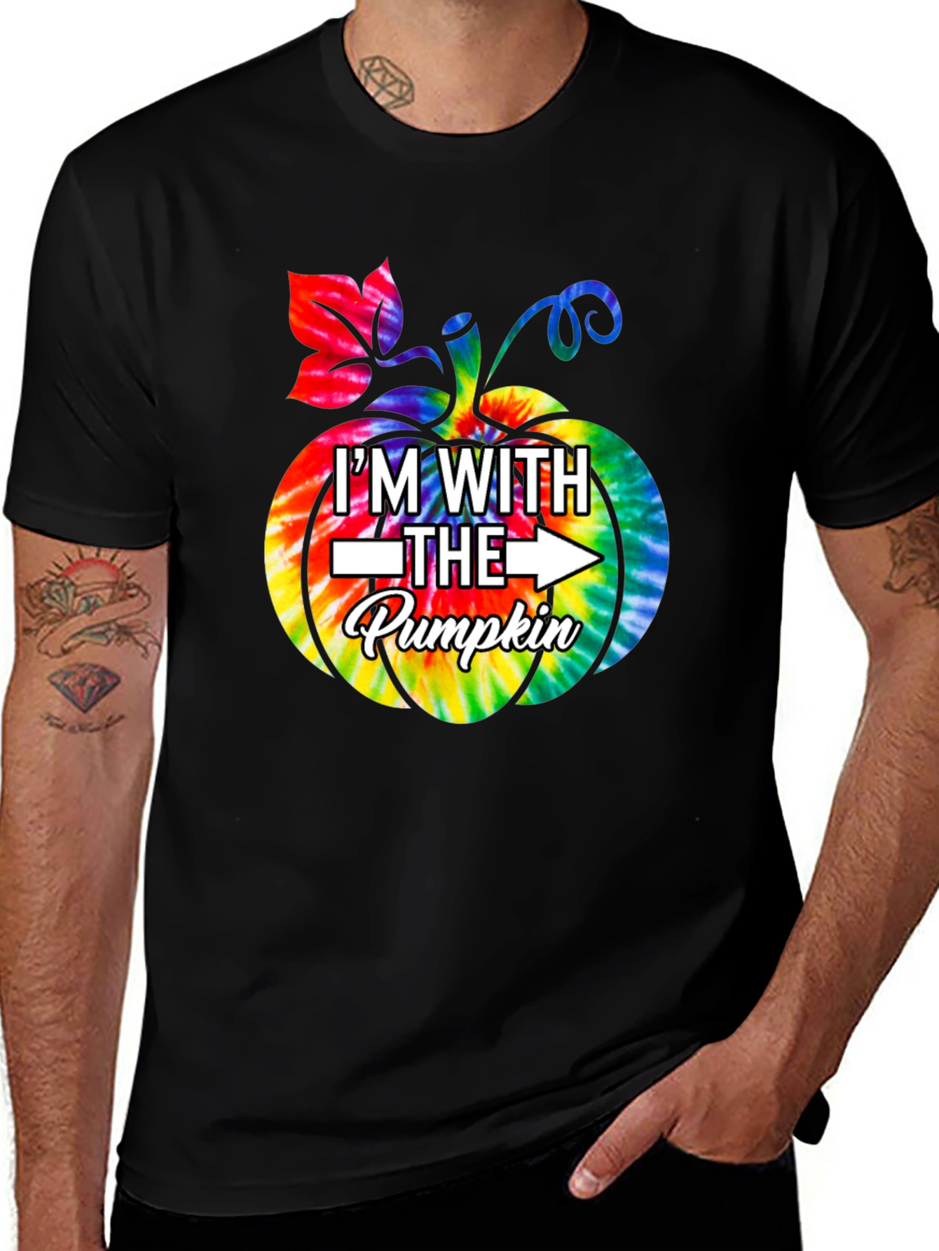 I'm With The Pumpkin T-Shirt - Fall Season Tie Dye Design
