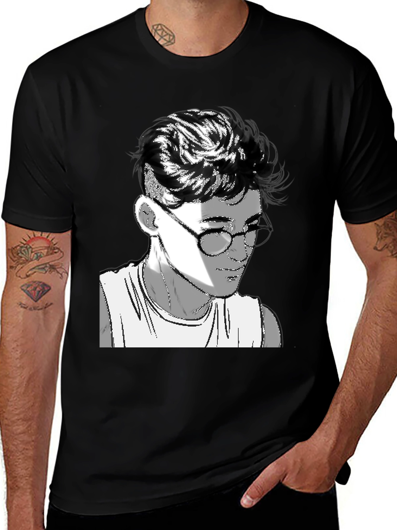 Variant 16 of Men's Black Graphic Tee - Retro Anime Design