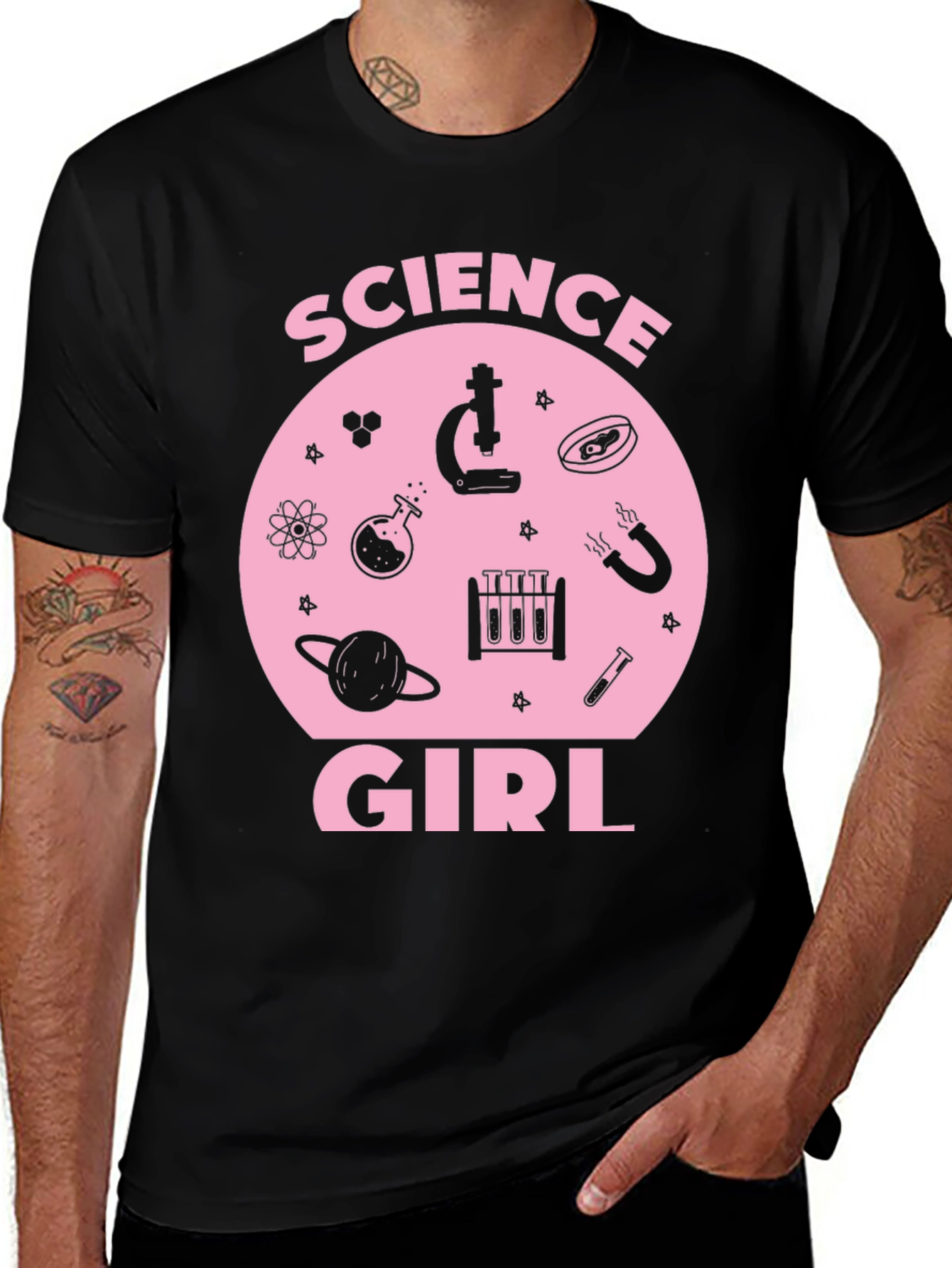Variant 5 of Science Girl Graphic Tee - Pink Design on Black