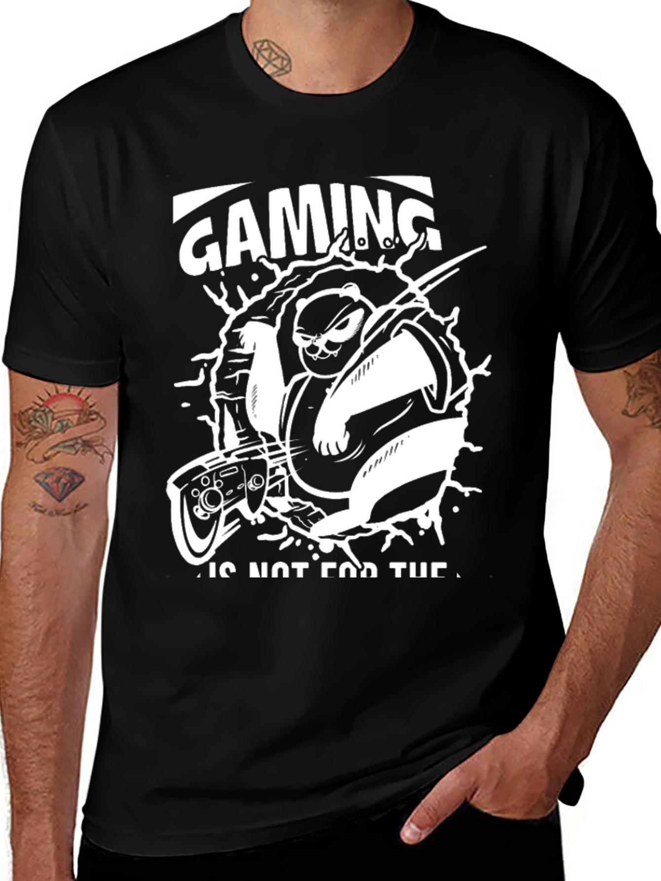 Variant 19 of Gaming Panda T-Shirt: Black Graphic Tee for Gamers